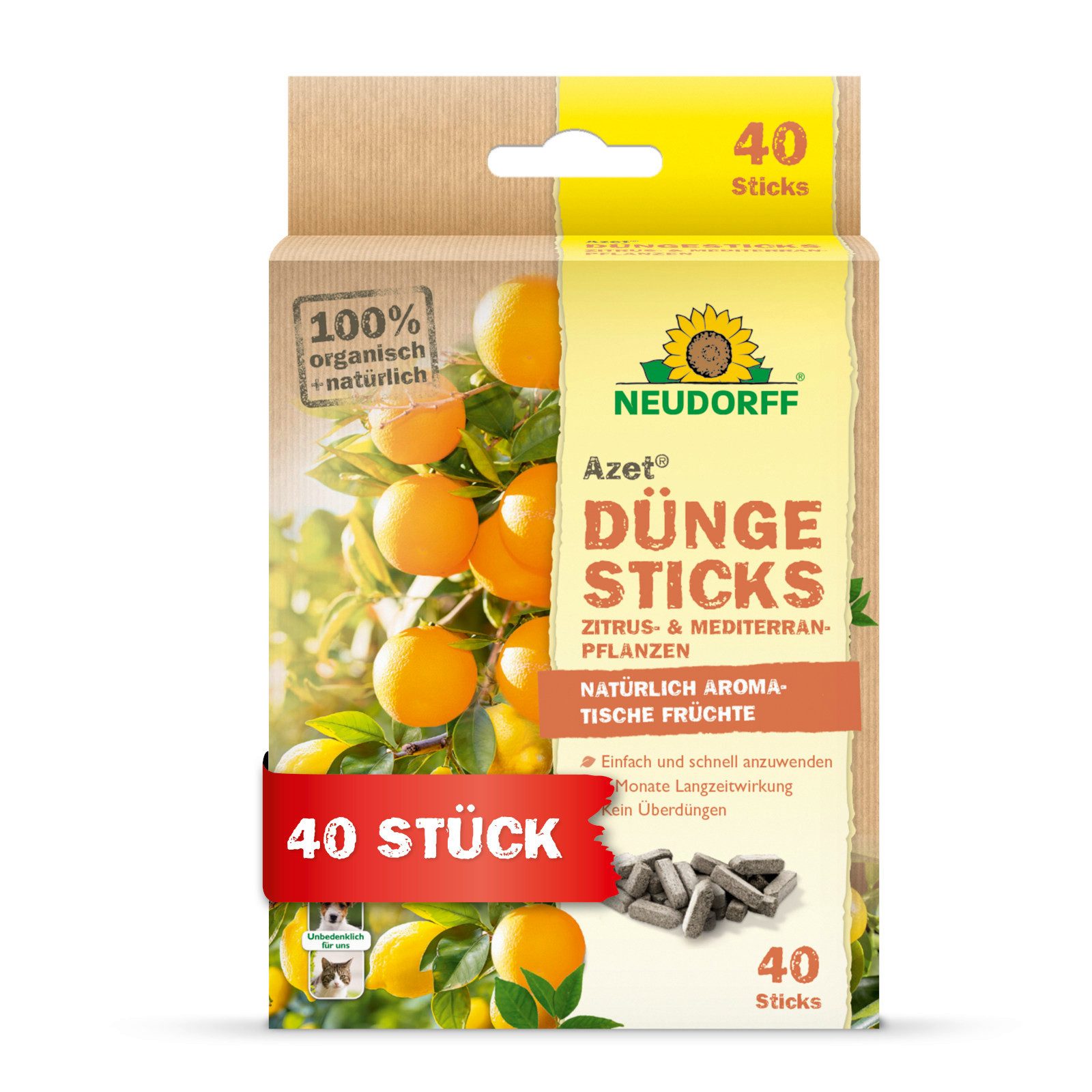 Neudorff Pflanzendünger Azet DüngeSticks für Zitrus- und Mediterranpflanzen 40 Stück