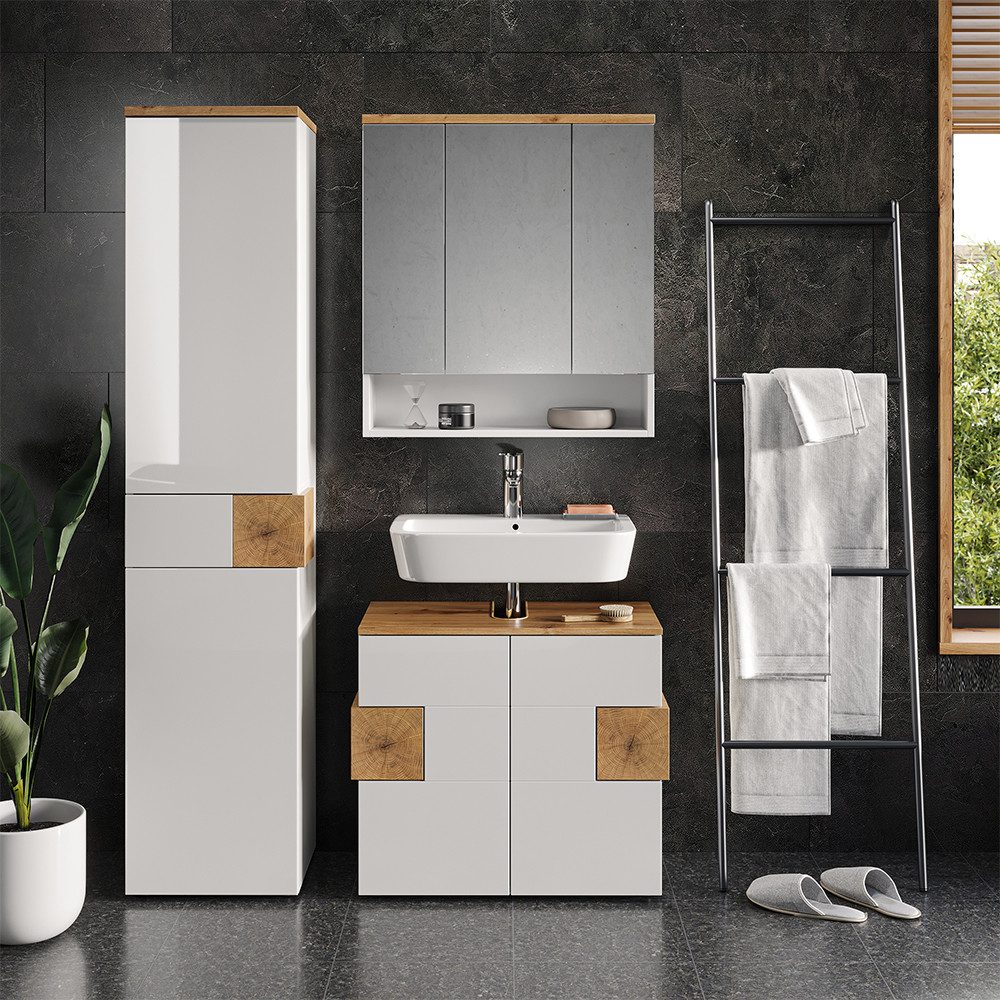 Vicco Hochschrank Eden, Weiß Hochglanz/Artisan-Eiche 40x184 (1-St)