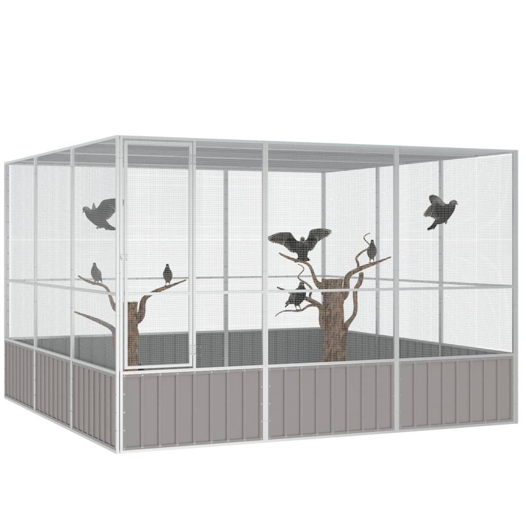 vidaXL Vogelkäfig, Vogelkäfig Grau 302,5x324,5x211,5 cm Verzinkter Stahl