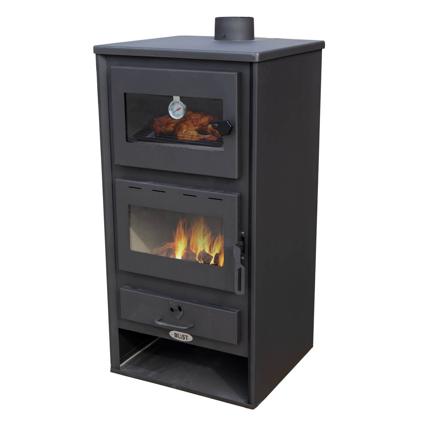 Blist Kaminofen Kaminofen mit Backfach Schwarz Holzofen Kamin Napoli Dauerbrandofen, 10,60 kW, zum Kochen & Backen ohne Strom