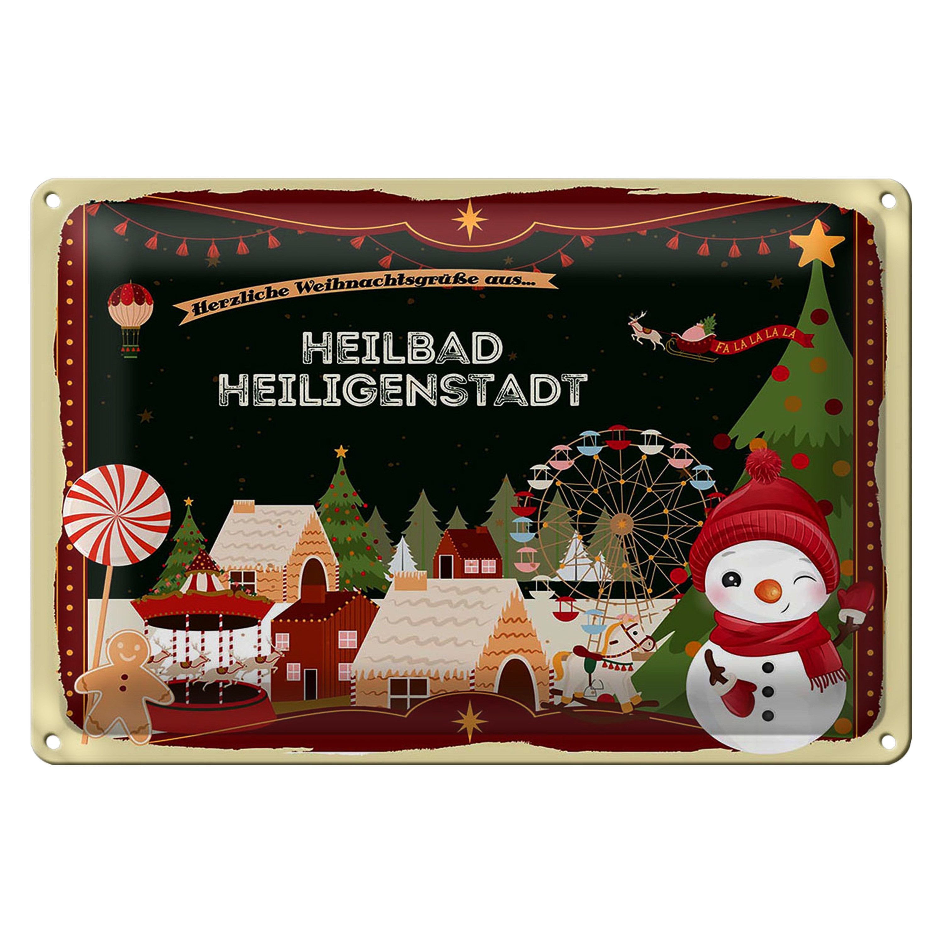 Roomando Metallschild Weihnachten Grüße HEILBAD HEILIGENSTADT 40x30cm