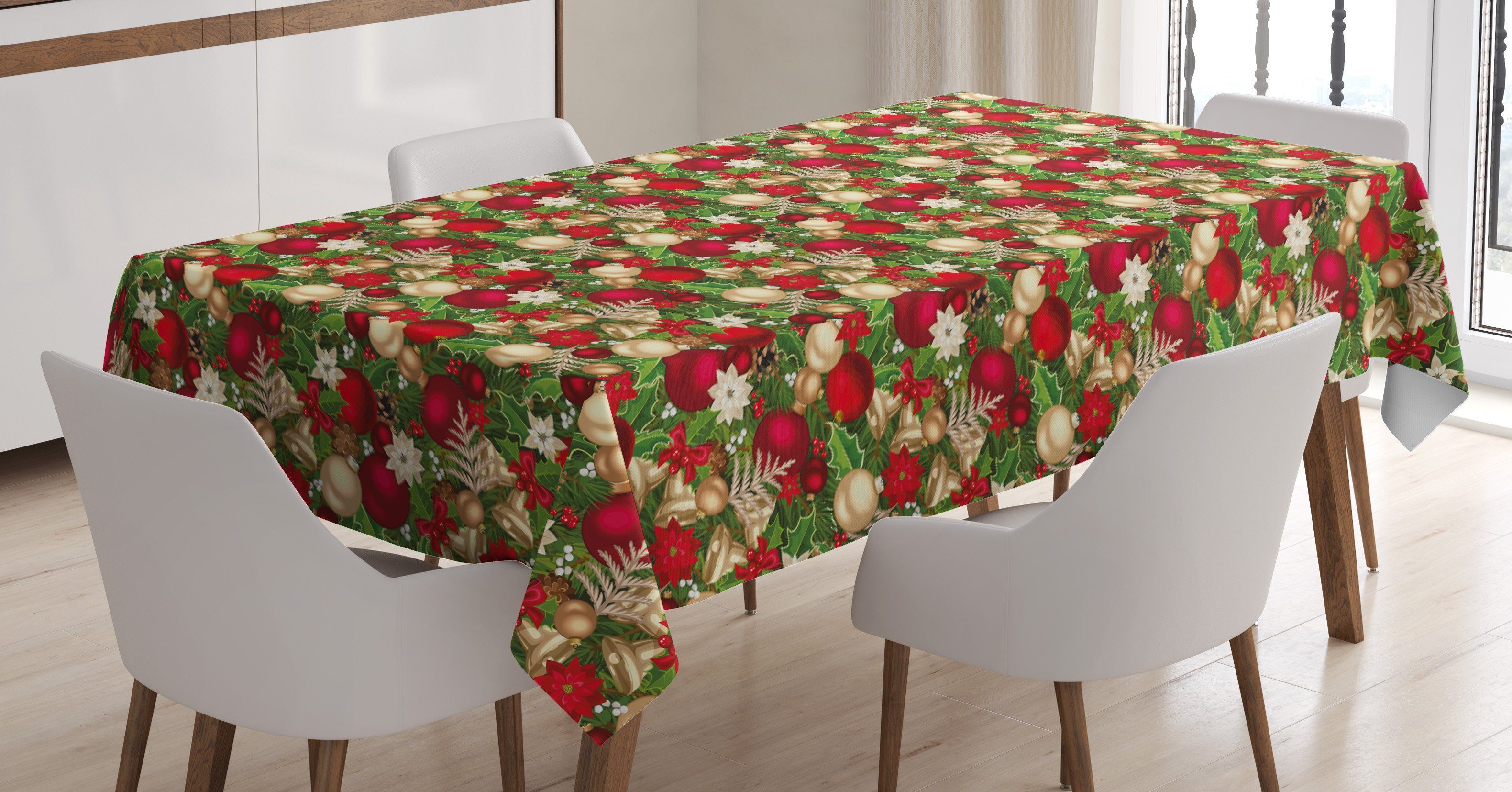 Weihnachten Tischdecke Waschbar Baum-Zweig Glocken Bereich Für Außen den Klare Farben, Abakuhaus Farbfest geeignet