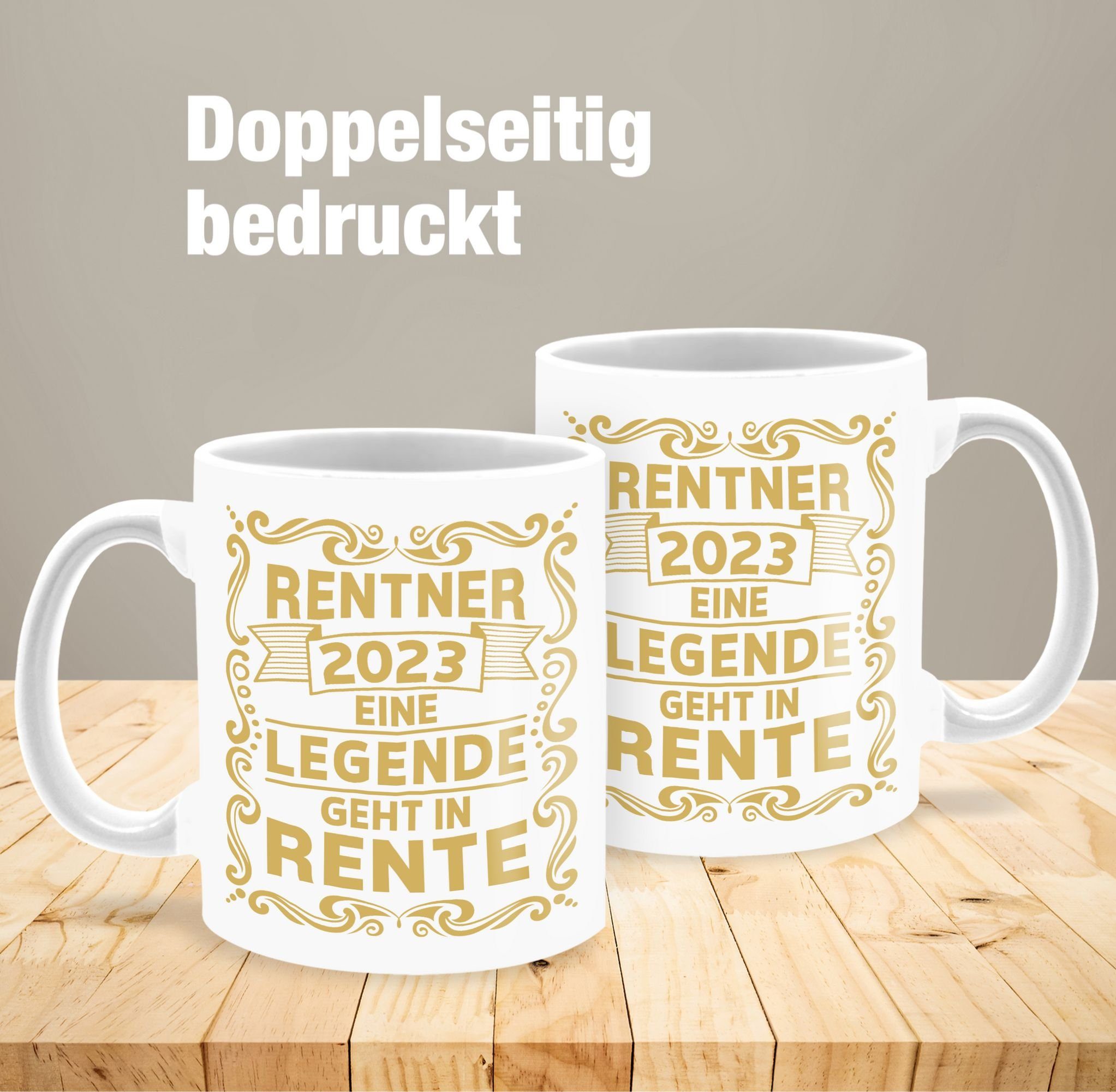 Shirtracer Tasse Rentner Keramik, Kaffeetasse 2023 Weiß Rente Geschenk Eine 1 Rente, geht Legende in