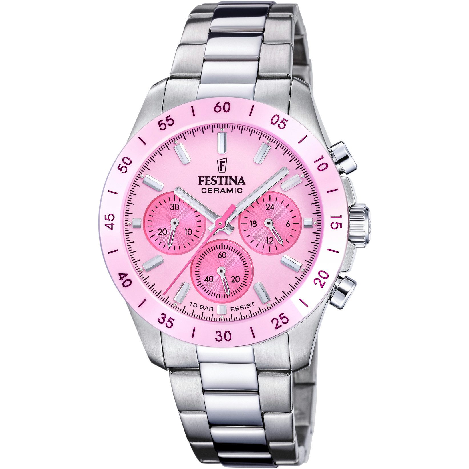 Festina Chronograph Damenuhr F20693/2 – Edelstahlband, rosa Zifferblatt, 39 günstig online kaufen