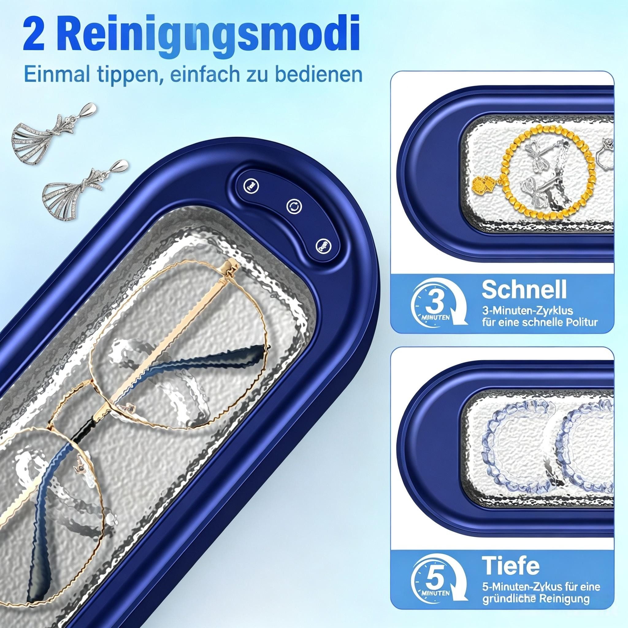 AIBISTAR Ultraschallreiniger Ultraschallreinigungsgerät brille, Reiniger Ultraschallgerät zahne, 45000Hz,2 Modi,380ml,für (Zahnersatz, Schmuck, Uhren, Rasierer u.v.m)