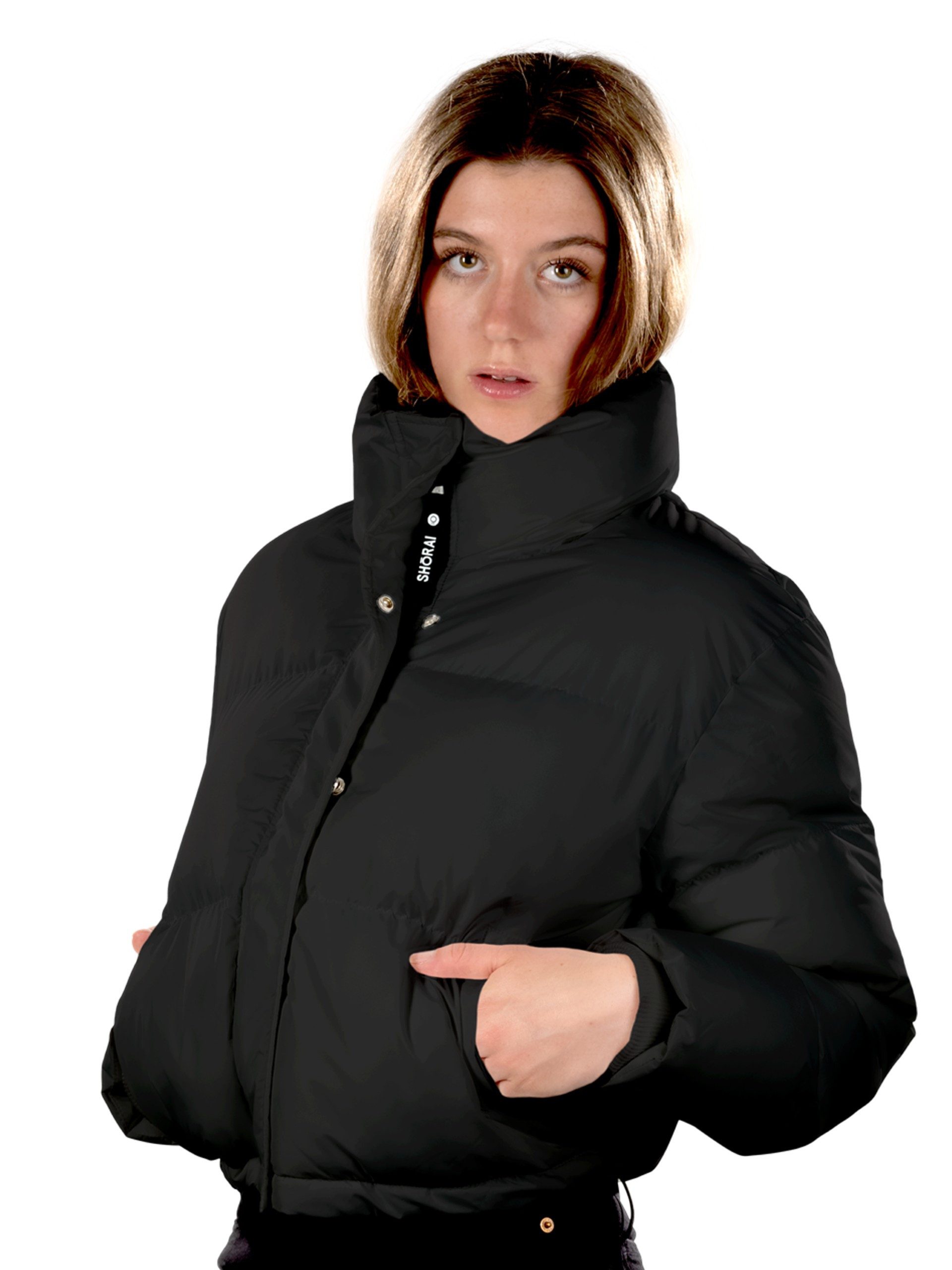 Shorai Steppjacke Damen-Steppjacke kurz SH2304.528 Weitenregulierung in der Taille und wattierter Stehkragen