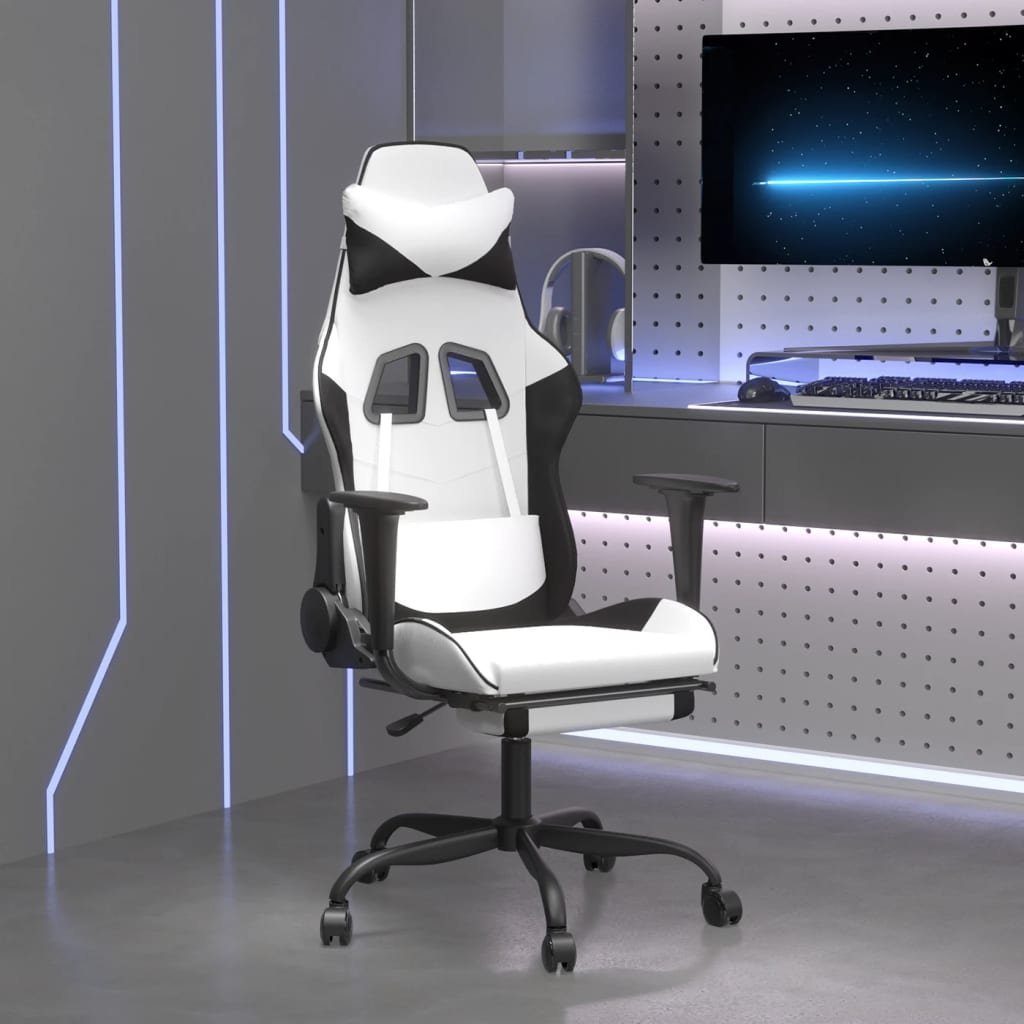 furnicato Gaming-Stuhl mit Massage & Fußstütze Weiß & Schwarz Kunstleder (1 St)