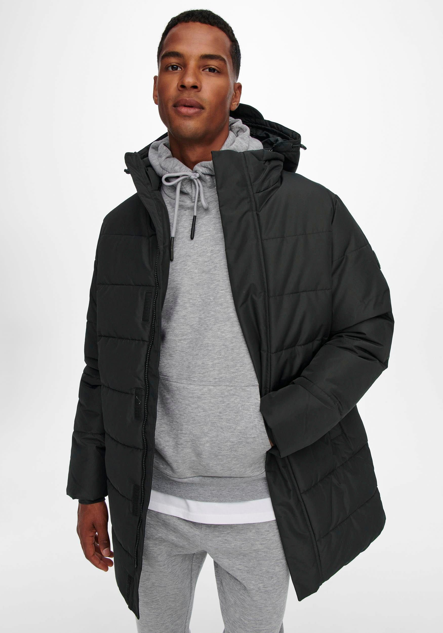 ONLY & SONS black LIFE Steppjacke OTW QUILTED ONSCARL COAT NOOS LONG