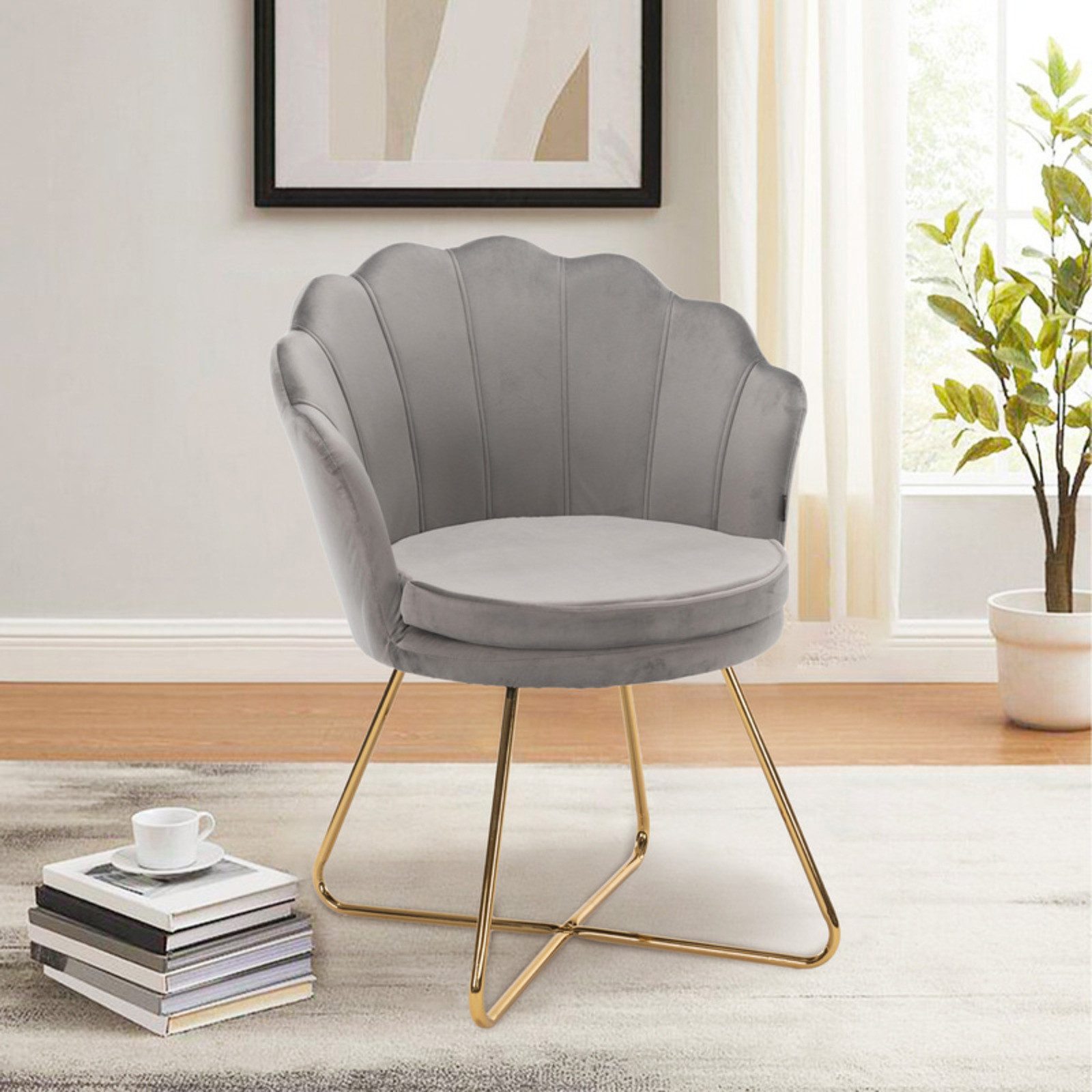 HawthyHome Polsterstuhl Polstersessel mit Blütenblatt-Rückenlehne & Goldene günstig online kaufen