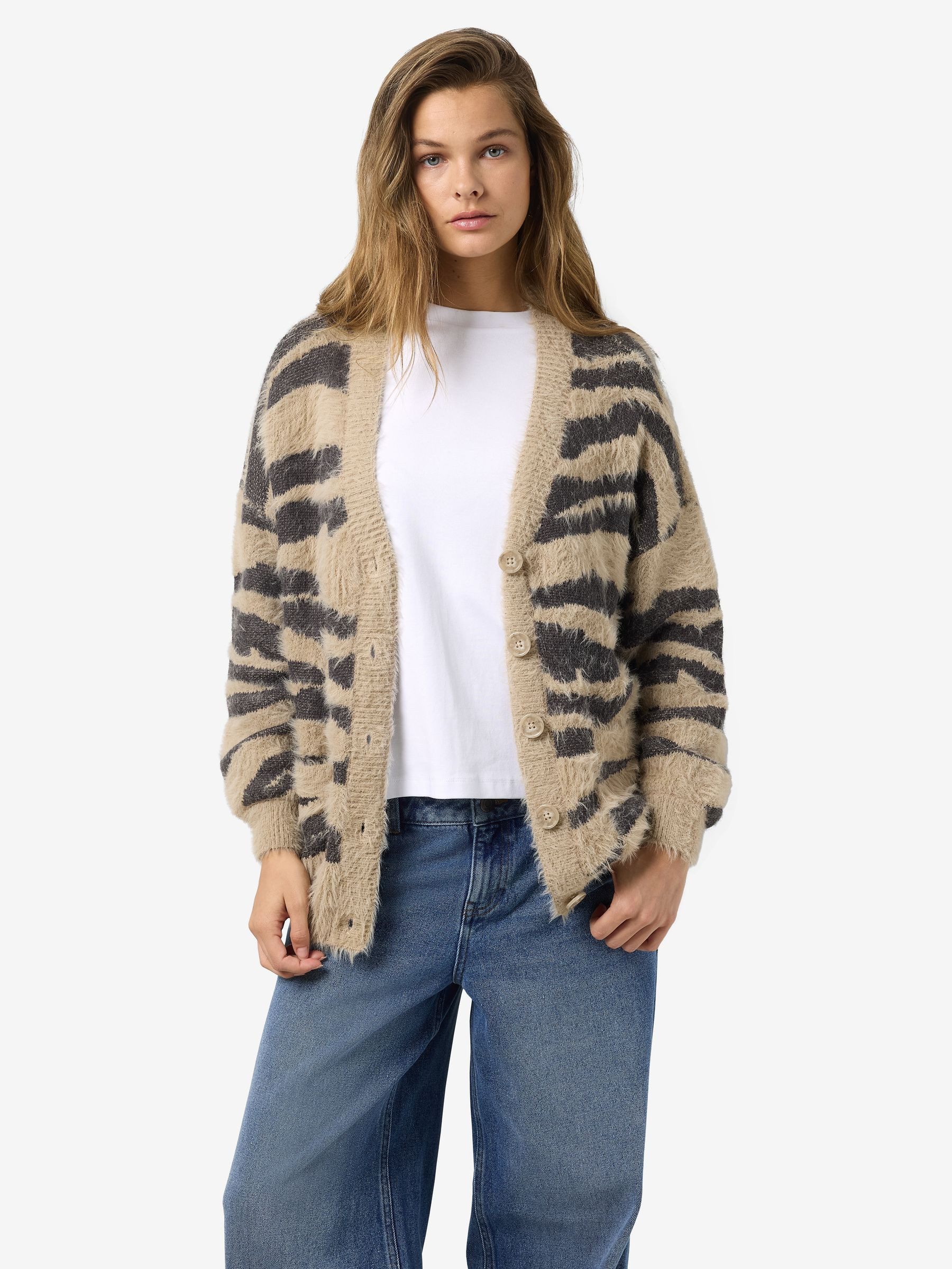 Noisy may Cardigan Weicher Griff und trendiger Print (1-tlg) NMFLYNN L/S V-NECK KNIT CARDIGAN NOOS