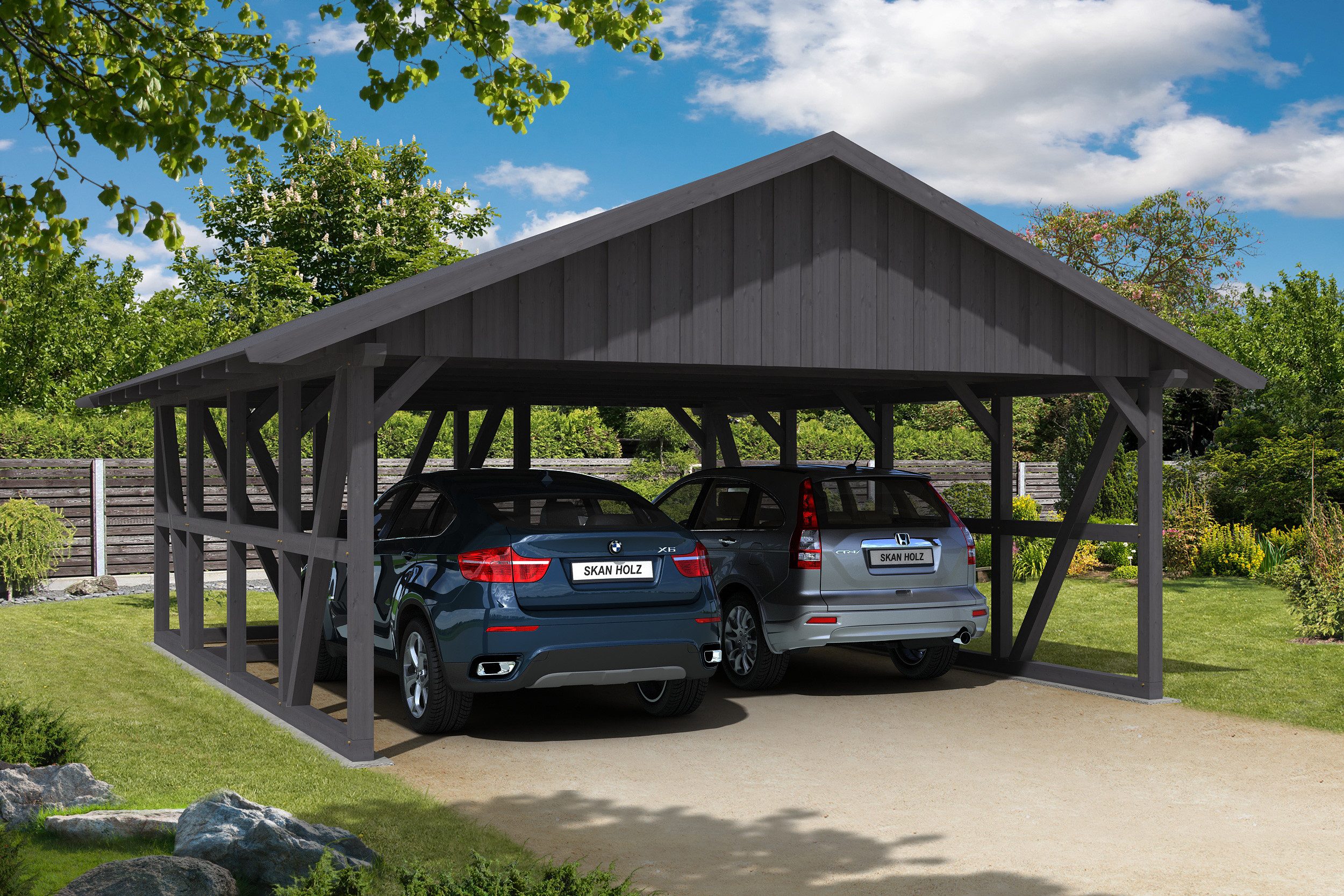 Thumbnail - Skanholz Doppelcarport Schwarzwald, BxT: 684x772 cm, 220 cm Einfahrtshöhe, mit Abstellraum 1, mit Dachschalung