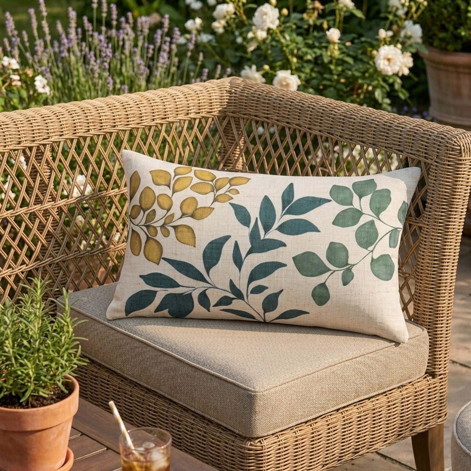 Macosa Home Dekokissen Kissen 30 x 50 cm Beige Grün Braun Leinen, Blätter Reißverschluss inkl. Füllung