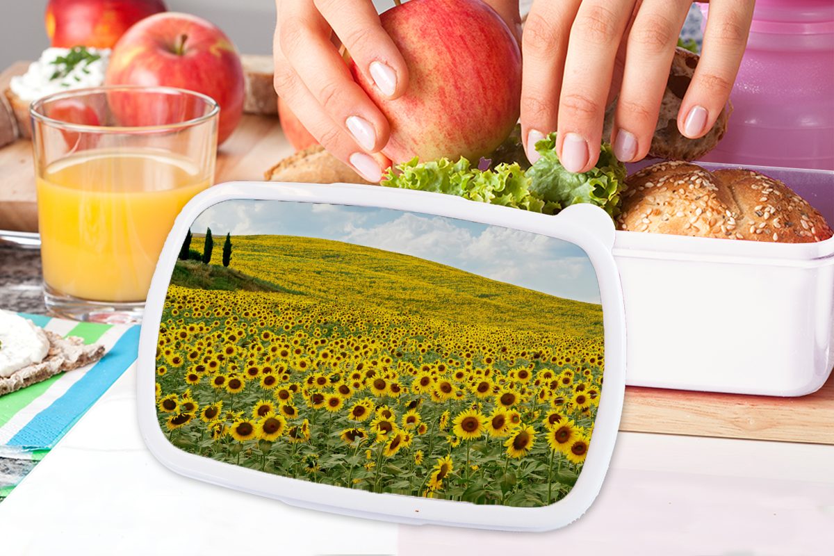 Brotdose, Toskana, Kinder Sonnenblumen in (2-tlg), und und MuchoWow für der Mädchen Erwachsene, für Kunststoff, weiß Lunchbox Brotbox Jungs