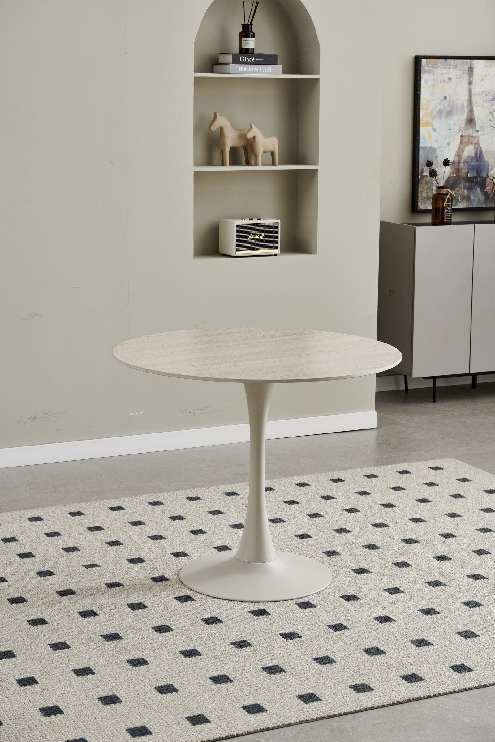 PREISBRECHER Esstisch Josh, in Travertin, beige, Keramik, Metall - 75x90cm (HxD)