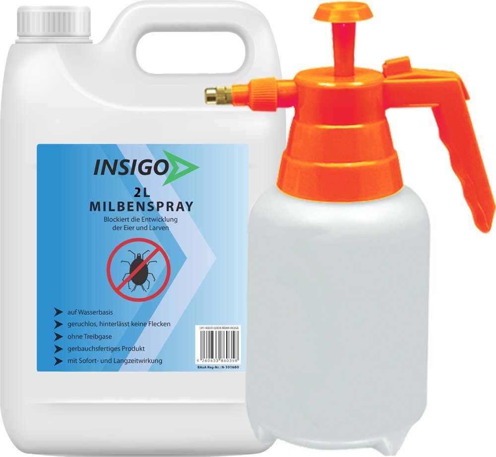 Anti ätzt Insektenspray INSIGO auf brennt Wasserbasis, Langzeitwirkung l, Milben-Mittel 2 Milben-Spray nicht, / geruchsarm, Ungezieferspray, mit