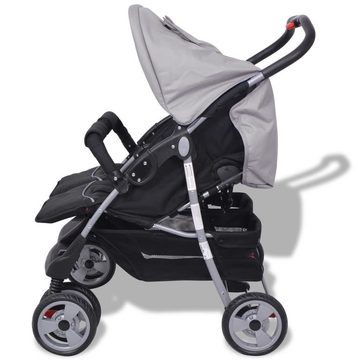 vidaXL Kinder-Buggy Zwillingskinderwagen Stahl Grau und Schwarz