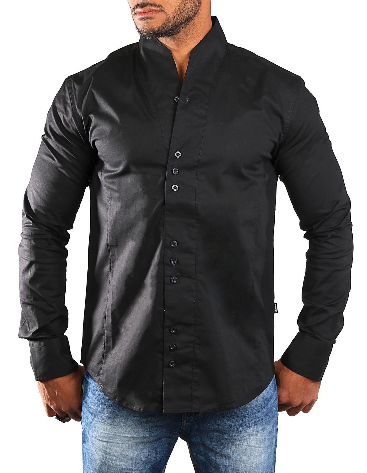 Langarmhemd Herren langarm Stehkragen Hemd H-902-regular fit