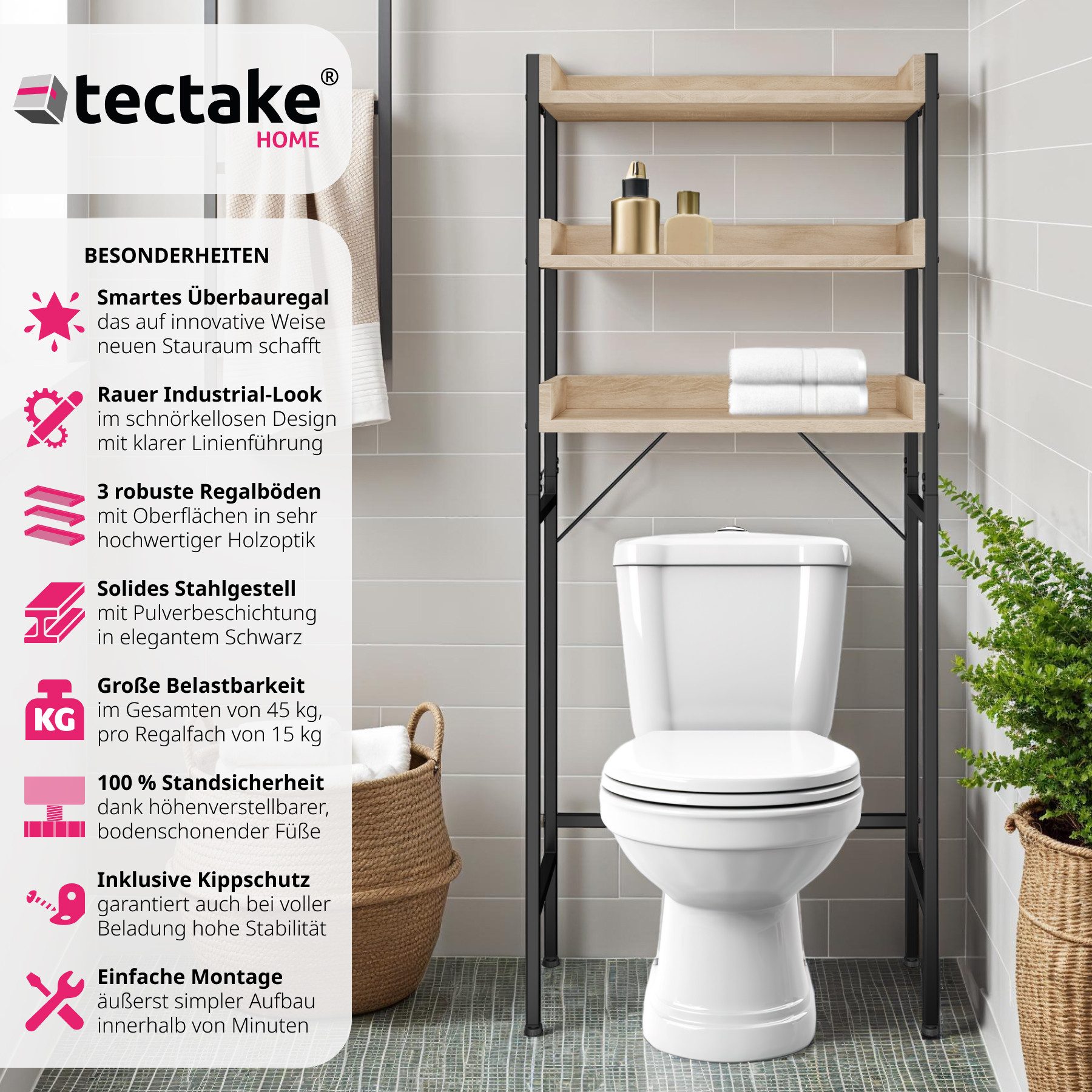 tectake Badregal Badezimmerregal, Set 1-tlg., Industrial günstig online kaufen