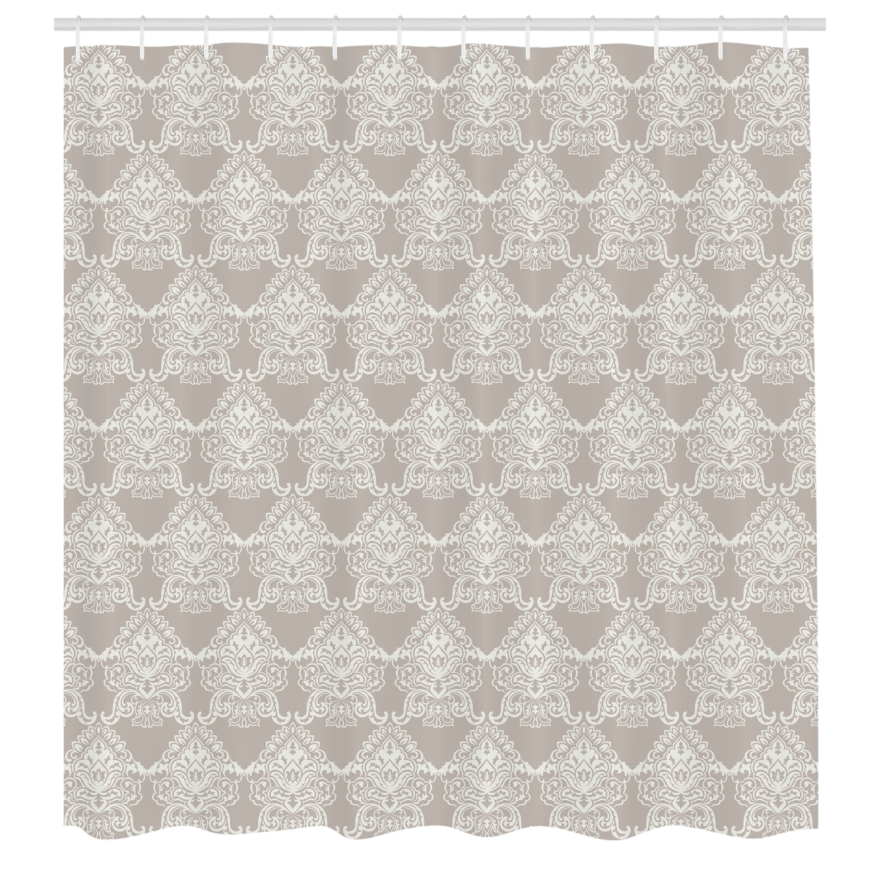 HLC.ME Spitzen-Duschvorhang Mit Floralem Ranken-Design – 183x183 Cm, Taupe, Angenähter Volant, Viktorianischer Stil