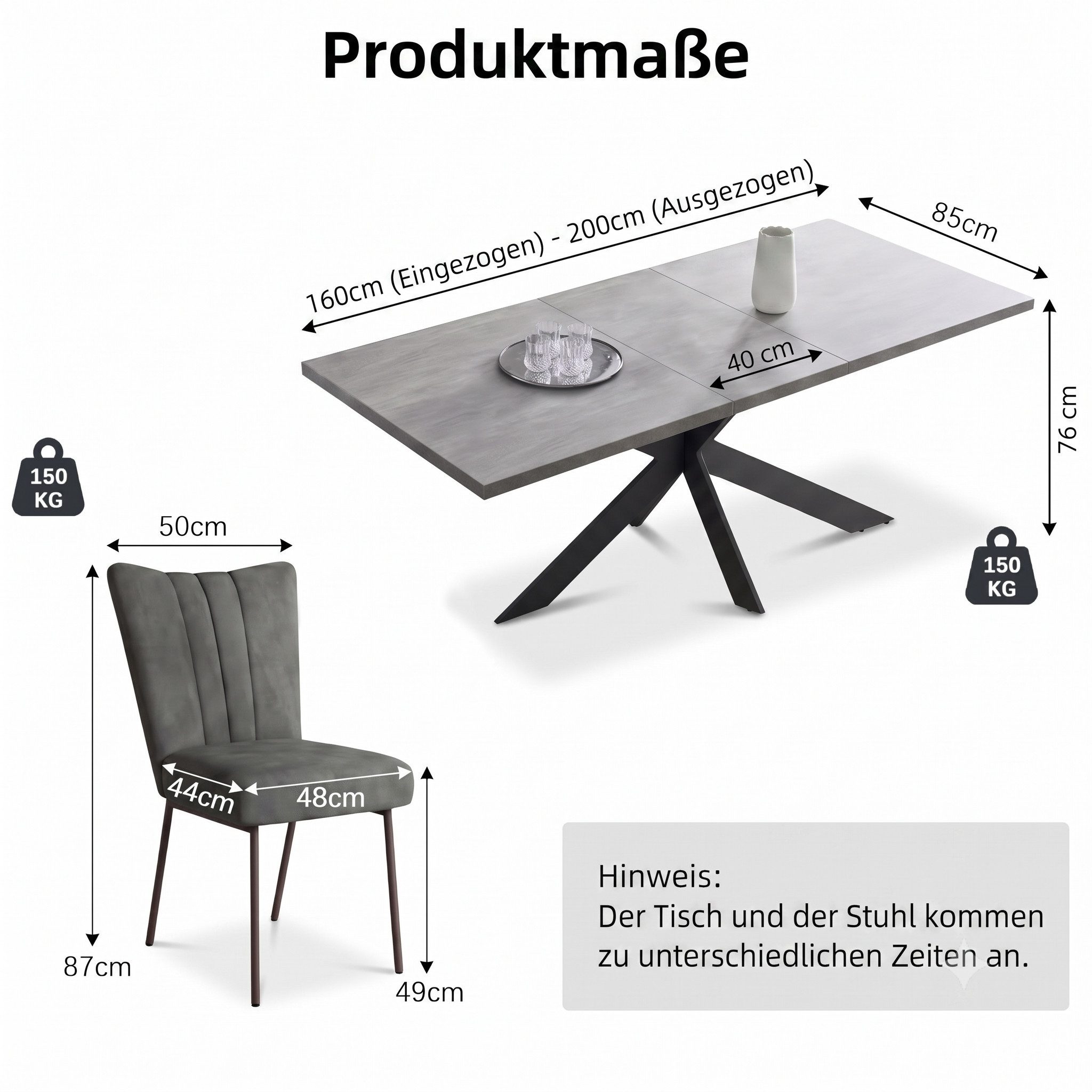 Jiexi Essgruppe Esstisch Ausziehbar 160-200cm mit Samtstühlen Metallbeine – Bild 3 von 5