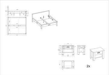 Home affaire Bettanlage SHERWOOD, (3-St), Liegefläche Bett 180x200cm, 2 Nachttische mit jeweils 1 Schublade