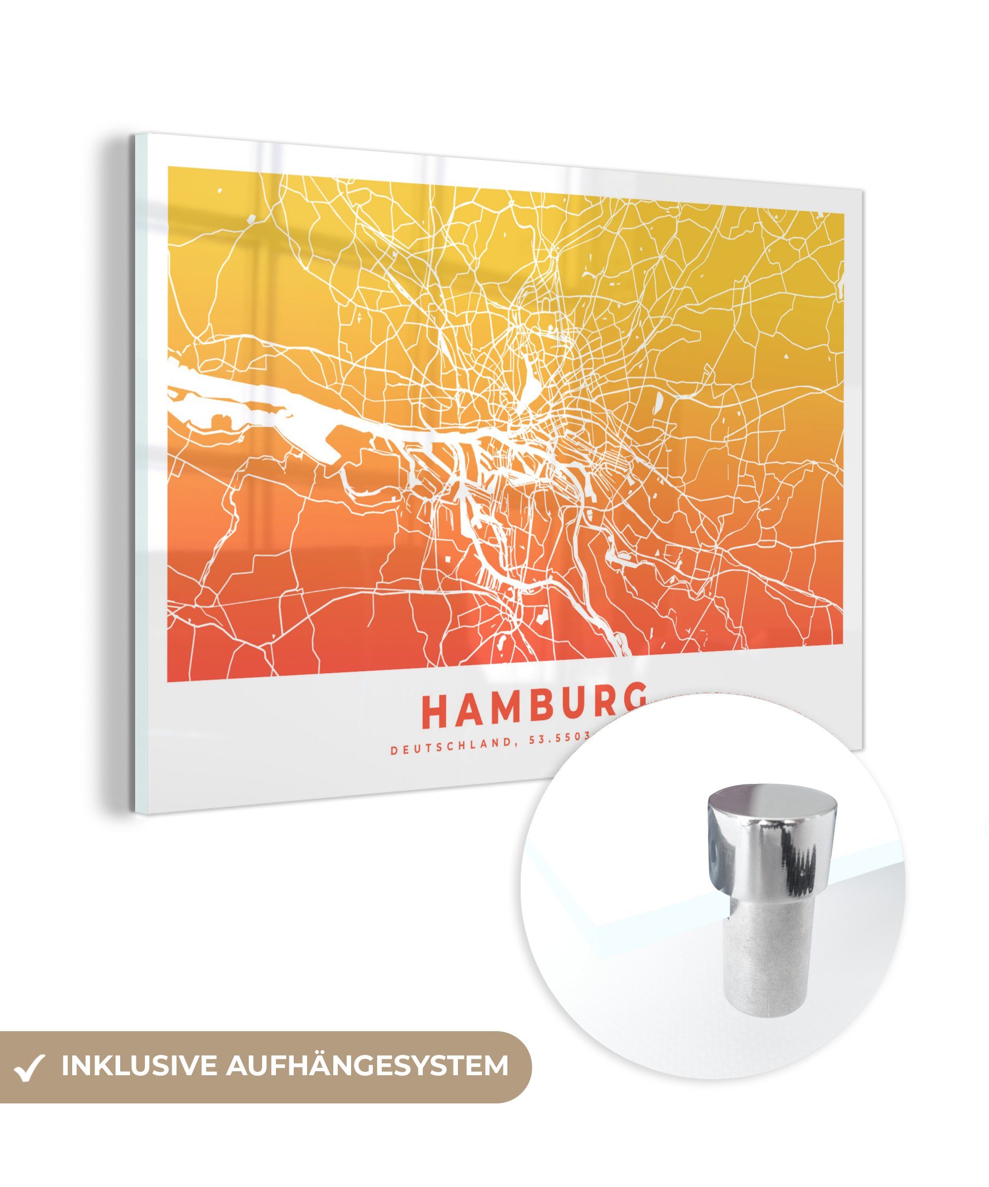 (1 Schlafzimmer Hamburg Deutschland, Acrylglasbild MuchoWow Acrylglasbilder Wohnzimmer & - Stadtplan - St),