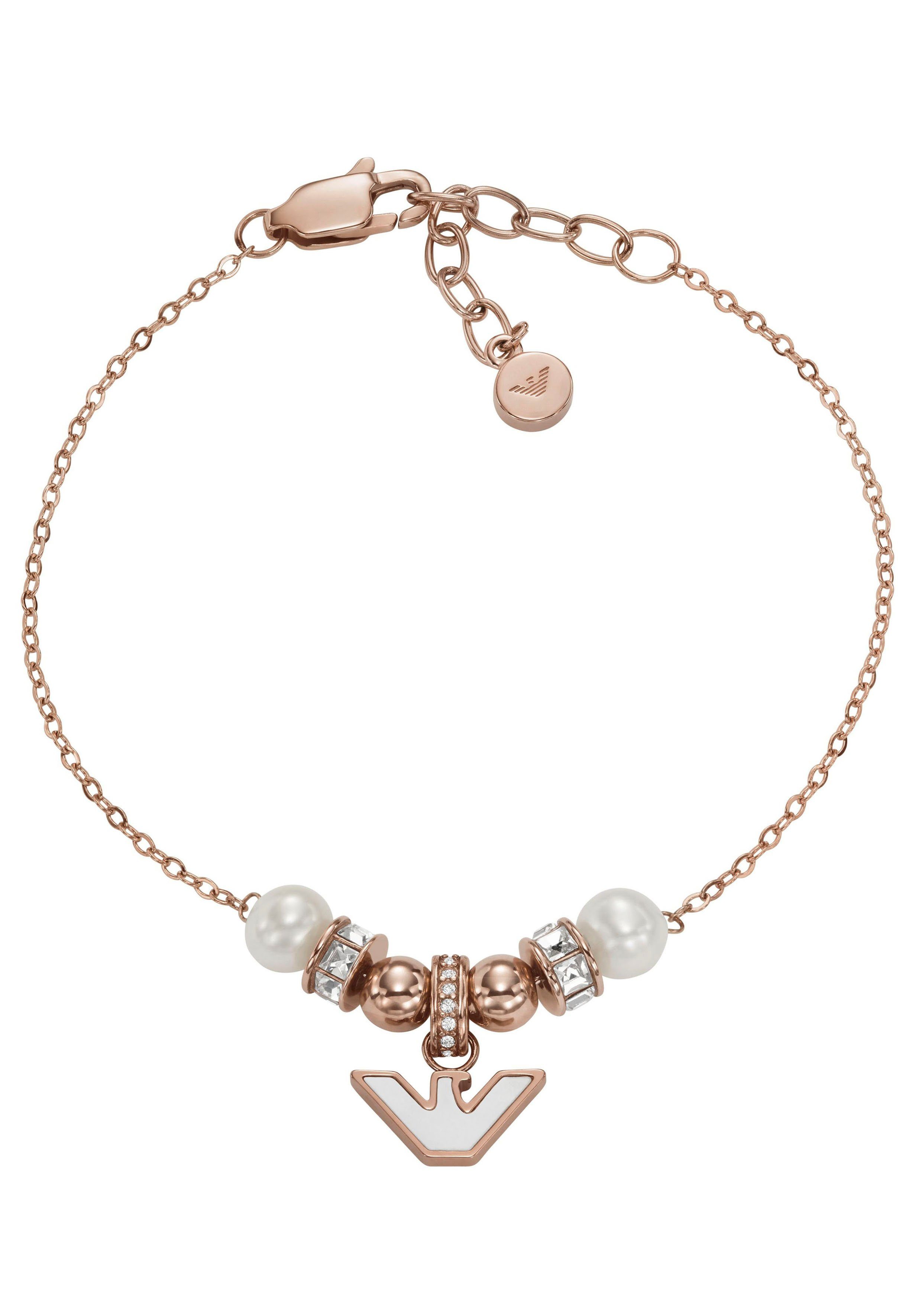 REBEL Glassteinen Armband und PEARLS, Emporio EGS3054221, Armani Süßwasserzuchtperlen, Perlmutt SENTIMENTAL, mit