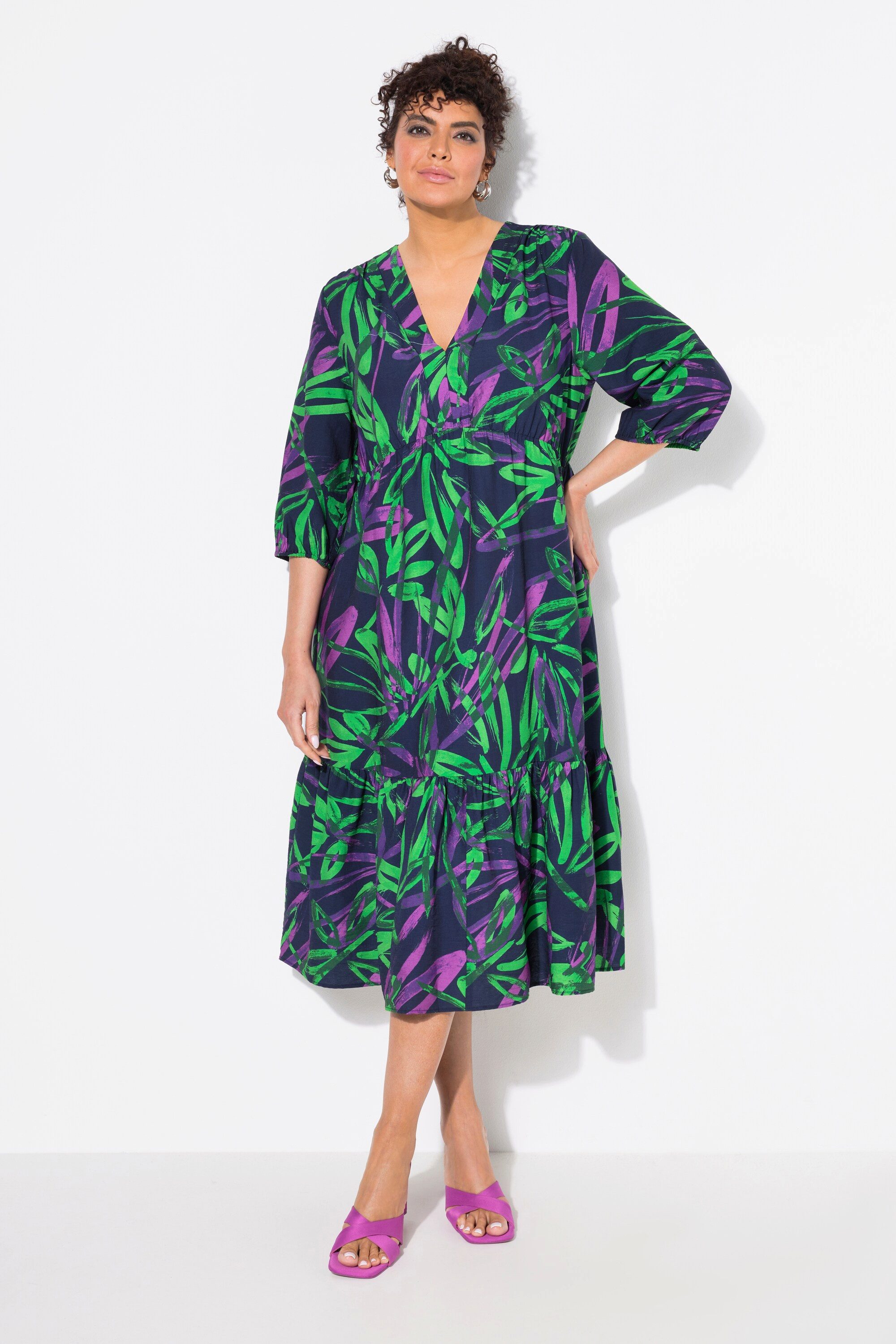 Jerseykleid Maxikleid A-Linie V-Ausschnitt 3/4-Arm