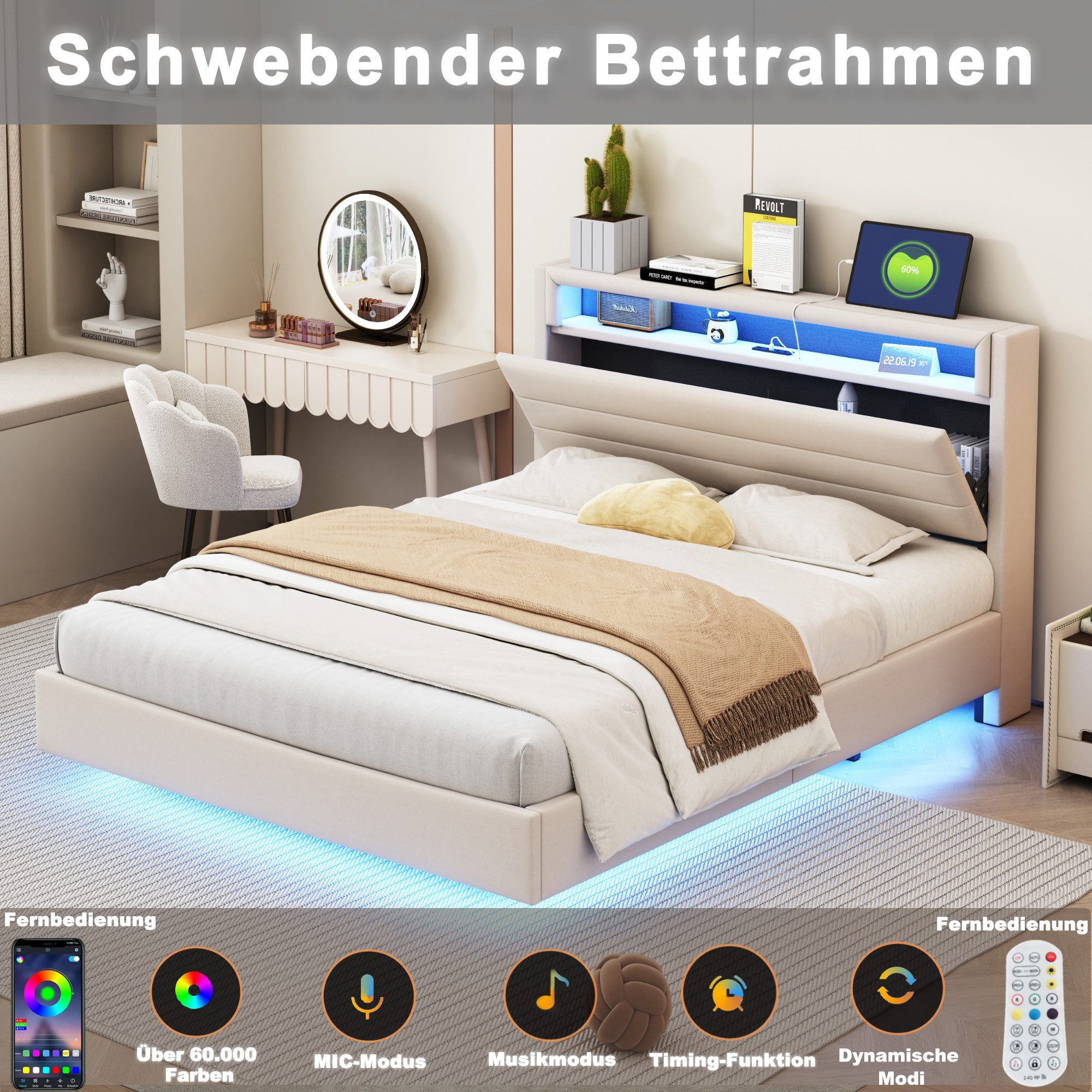 REDOM Polsterbett Doppelbett Stauraumbett (mit USB-Steckdose günstig online kaufen