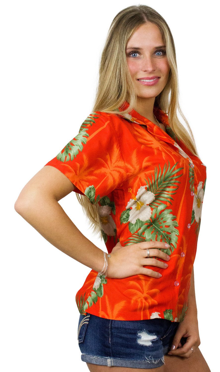 King Kameha Hawaiihemd Small Flower Funky Hawaiibluse Damen Kurzarm Front-Tasche Stylish – Bild 3 von 5