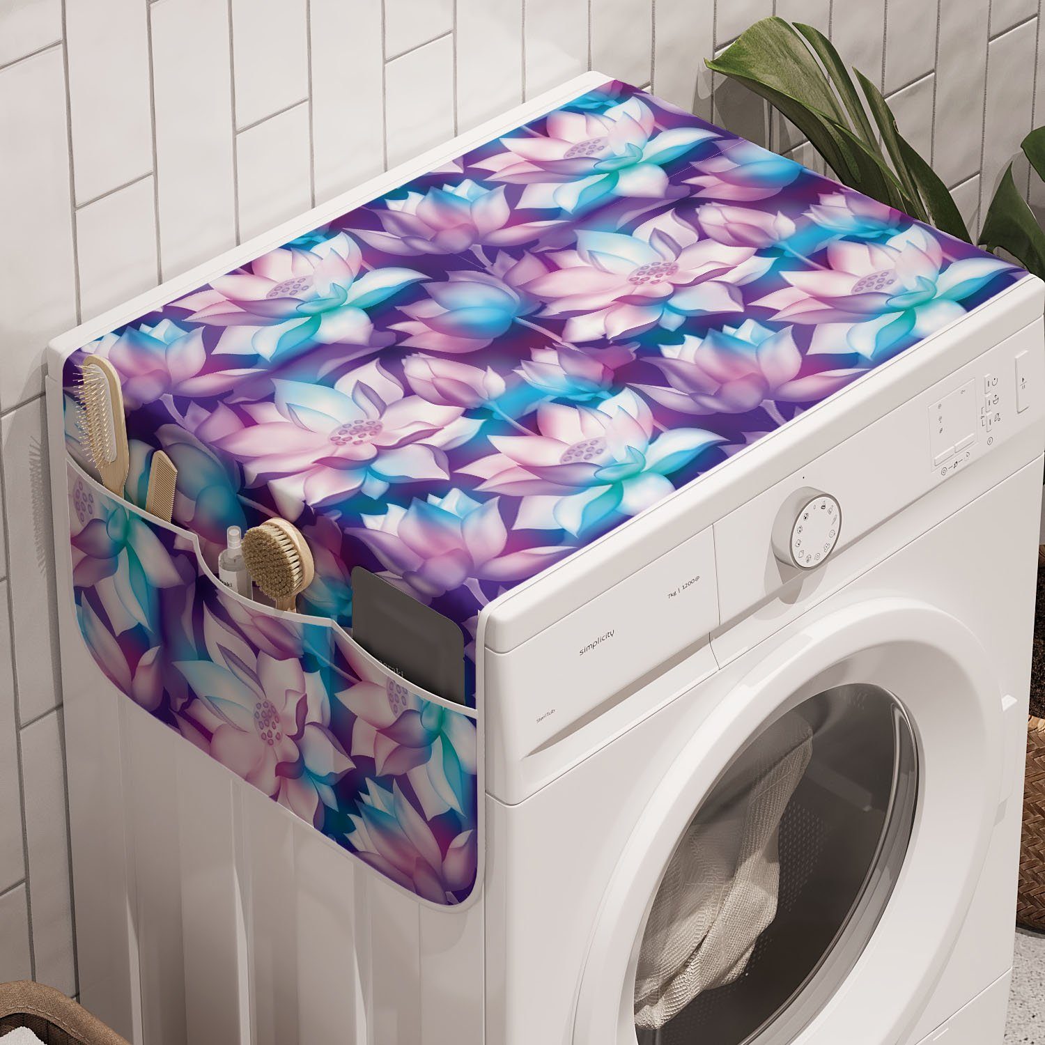 Abakuhaus Badorganizer Lotus-Blume und Blumen Motive Anti-Rutsch-Stoffabdeckung Trockner, Knospen für Waschmaschine und