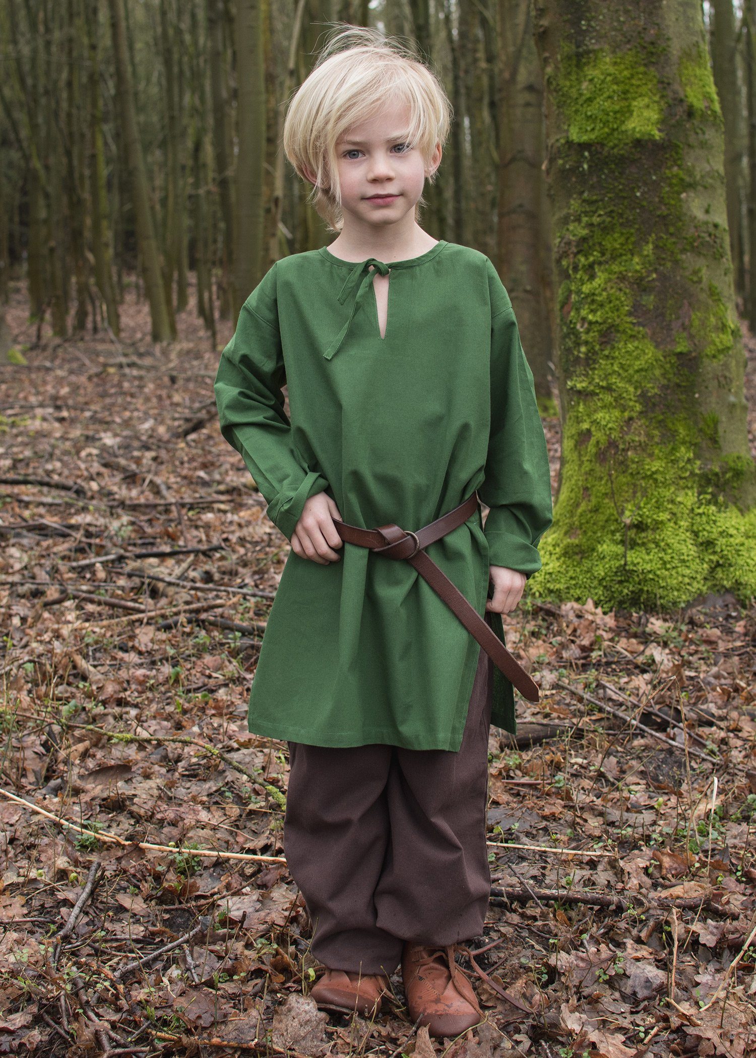 Battle Merchant Ritter-Kostüm Langärmelige Mittelalter-Tunika / Leibhemd Arn für Kinder, grün