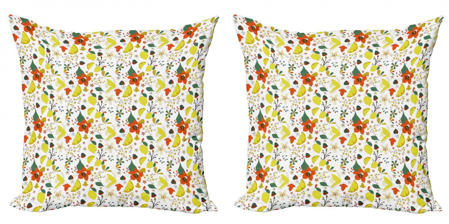 Abakuhaus Modern (2 Kissenbezüge Digitaldruck, Frühlings-Zitronen-Blätter Accent Stück), Doppelseitiger Blumen