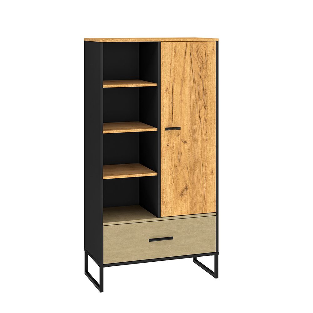 Lomadox Highboard CASPER-131, schwarz, Eiche, sandfarben, ca. 80/157/40cm