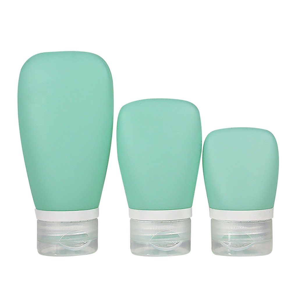 HAMÖWO Kosmetiktasche 3er-Set Silikon-Reiseflaschen 38 ml/60 ml/90 ml Auslaufsicherer grün