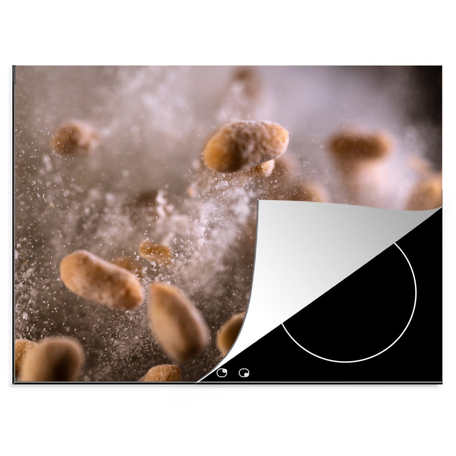 cm, Salz mit Mobile Herdblende-/Abdeckplatte Ceranfeldabdeckung Arbeitsfläche Vinyl, bestreut, tlg), (1 Sonnenblumenkerne, nutzbar, MuchoWow 70x52 Getrocknete