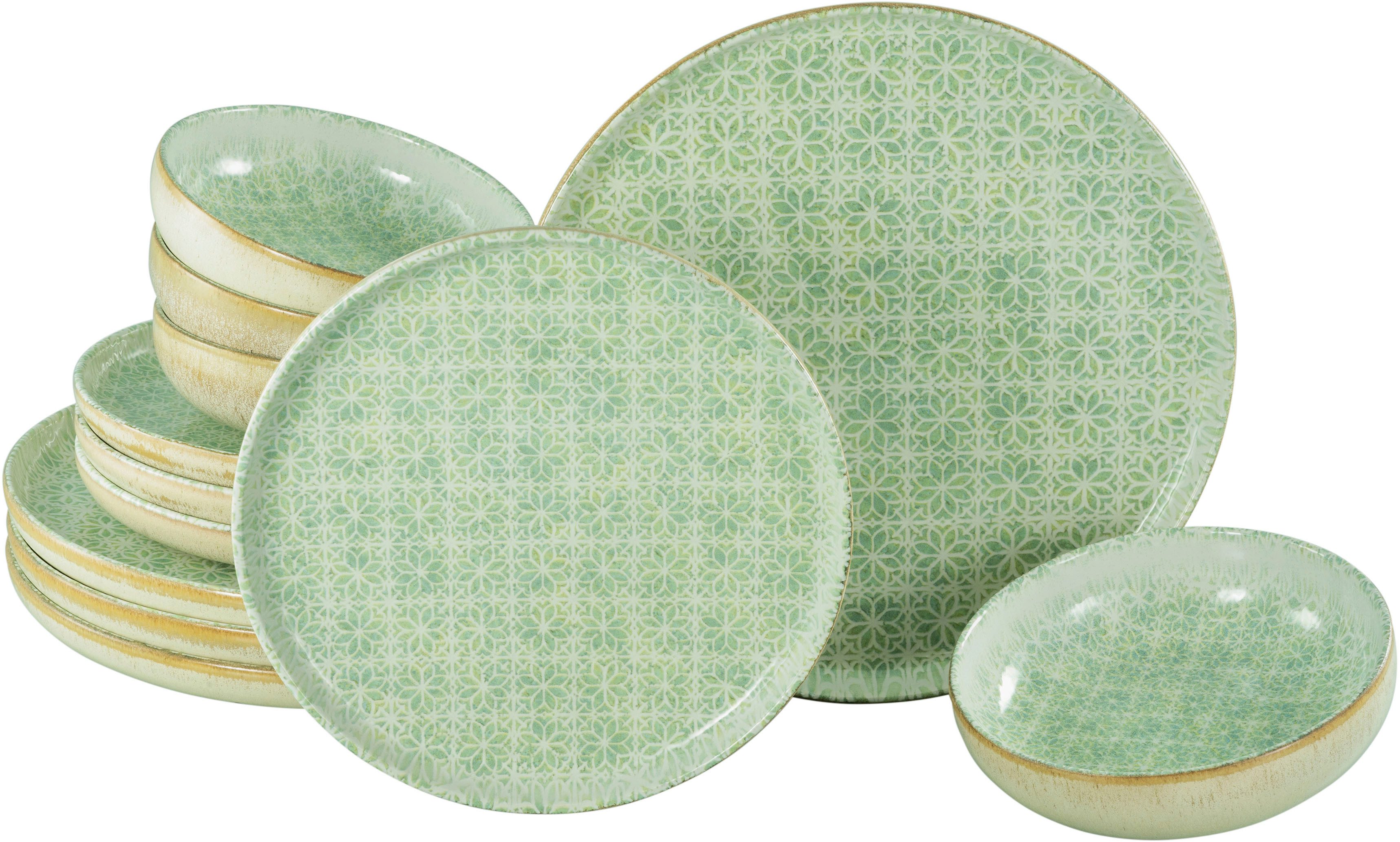 CreaTable Teller-Set Uno Emiliana, Teller Set 12-tlg (12-tlg), 4 Personen, Steinzeug, Shabby Look, Vintage Style