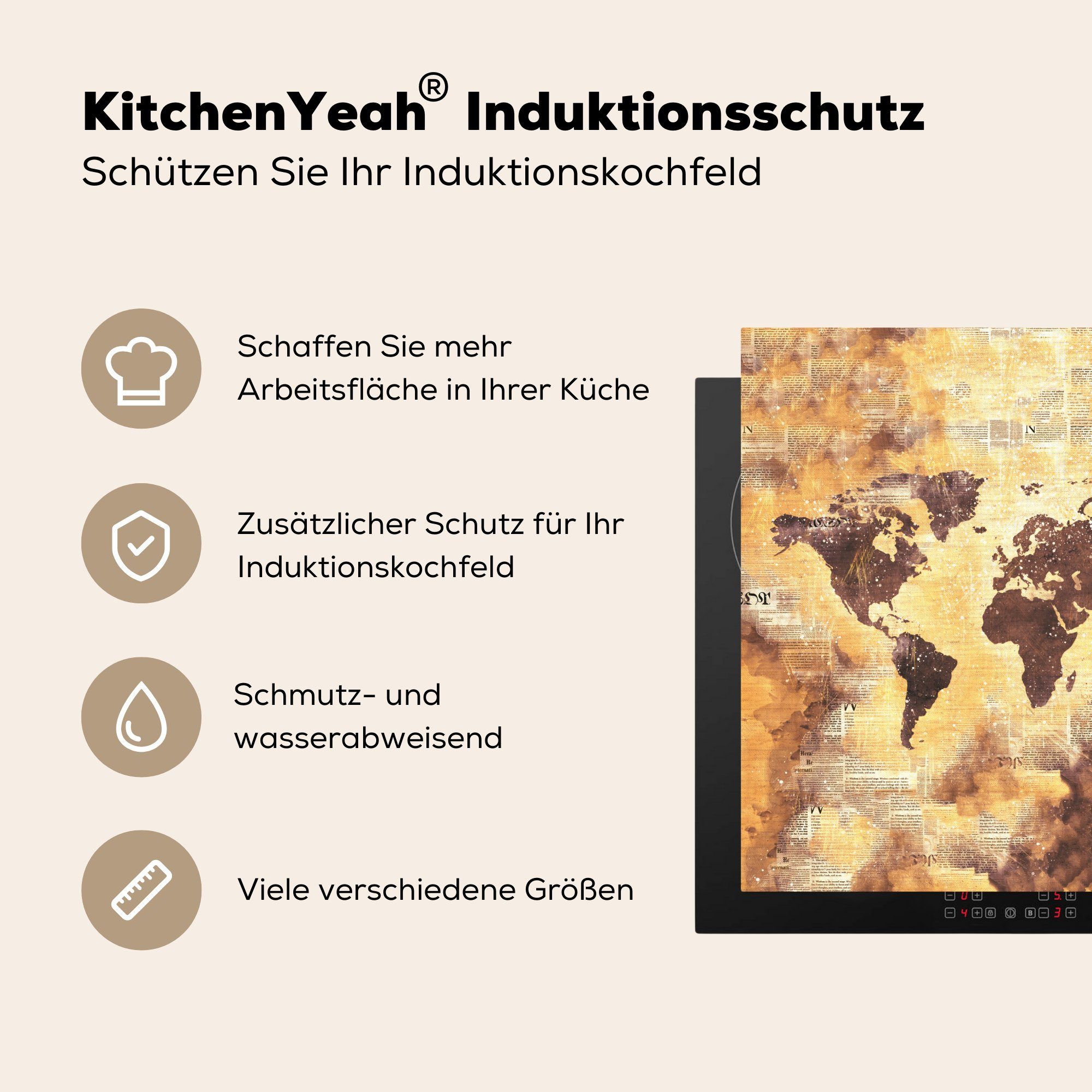 MuchoWow Herdblende-/Abdeckplatte cm, Ceranfeldabdeckung, Punkte - Farben, küche Vinyl, - für Weltkarte Arbeitsplatte tlg), 78x78 (1