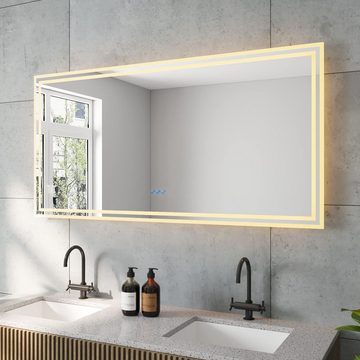 AQUALAVOS Wandspiegel Großer 140x70cm Badspiegel mit Warmweiß/Kaltweiß Licht LED Beleuchtung, Touchschalter/Wandschalter, Dimmbar, Beschlagfrei, Memory-Funktion