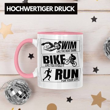 Trendation Tasse Triathlon Tasse Geschenk Spruch für Swim Bike Run Geschenkidee Sportl