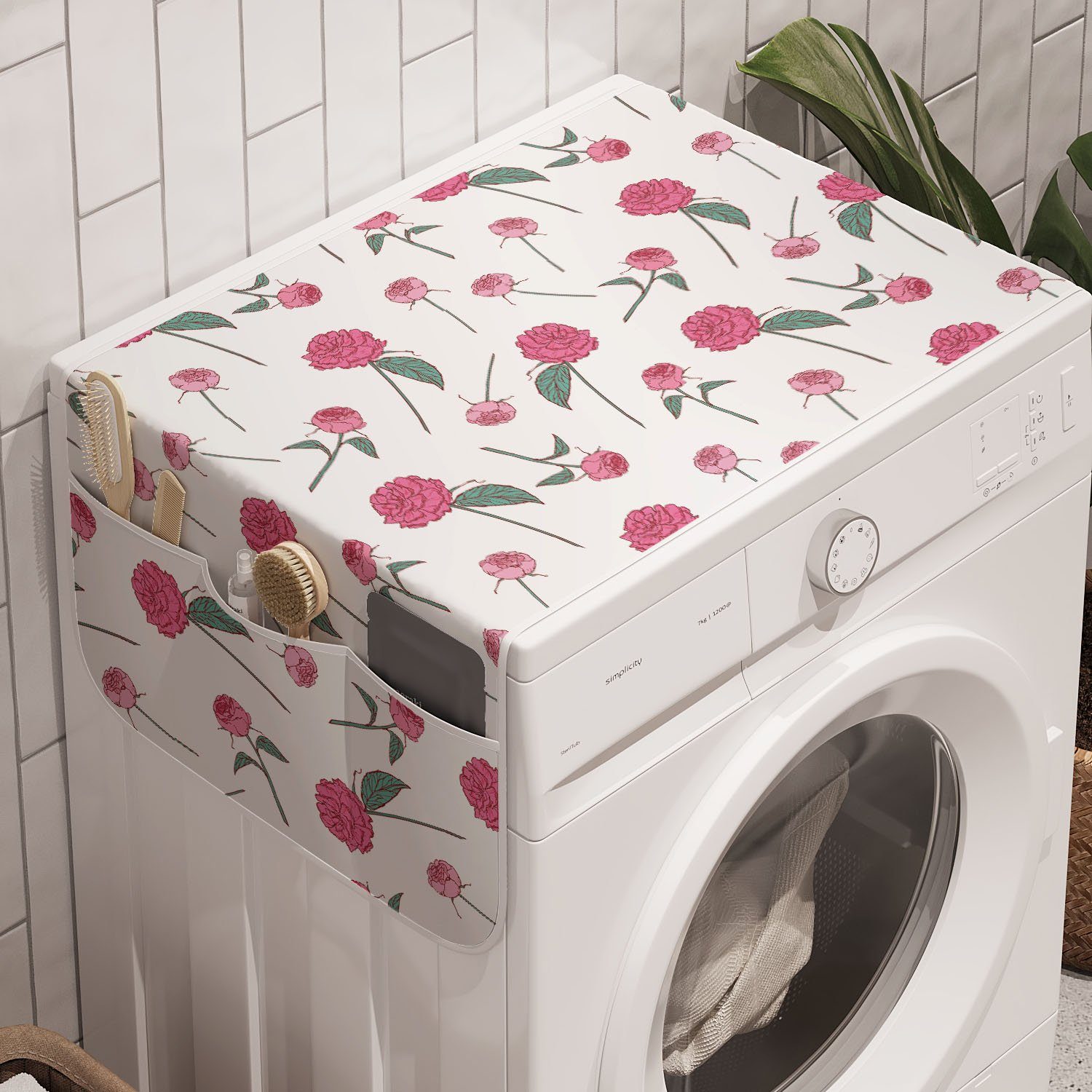 Abakuhaus Badorganizer Anti-Rutsch-Stoffabdeckung für Waschmaschine und Trockner, Rose Romantische Blumen Valentinstag