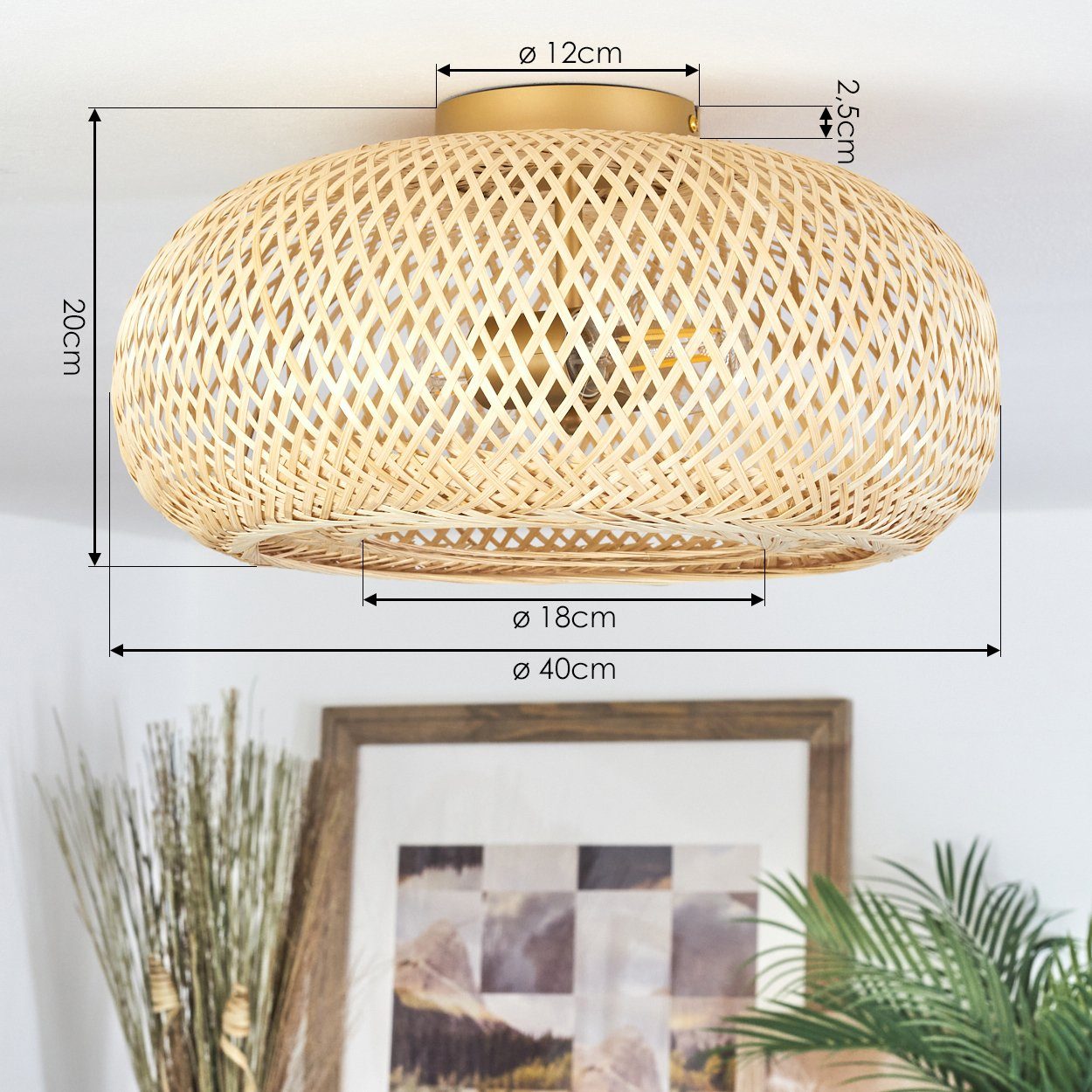 hofstein Deckenleuchte »Decollatura« Deckenlampe aus Metall/Bambus in Goldfarben/Natur, ohne Leuchtmittel, Leuchte im Boho Design mit Lichteffekt, ø40cm, 1xE27 – Bild 4 von 5