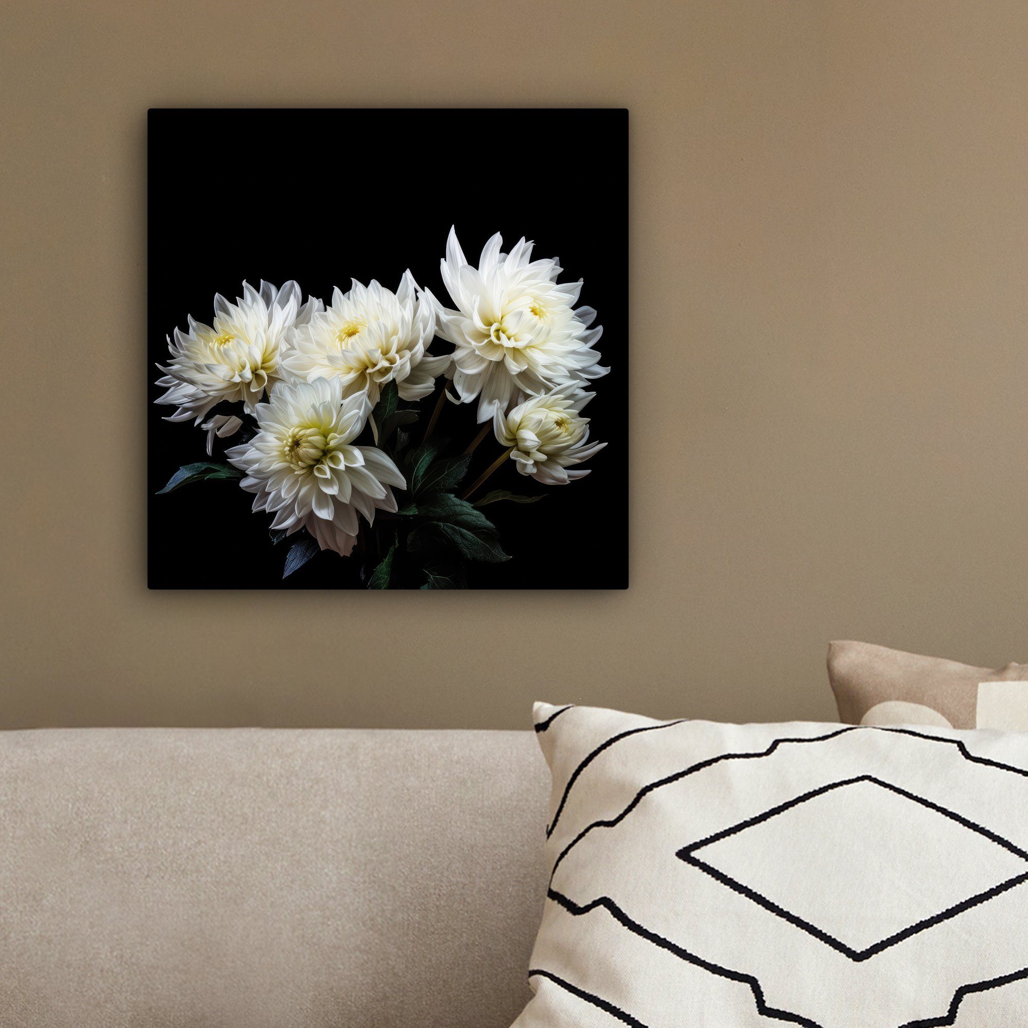 Leinwandbild Leinwand - St), Natur Wohnzimmer - Bilder OneMillionCanvasses® 20x20 - für Blumen Chrysantheme - cm Weiß Schlafzimmer, Botanisch, (1