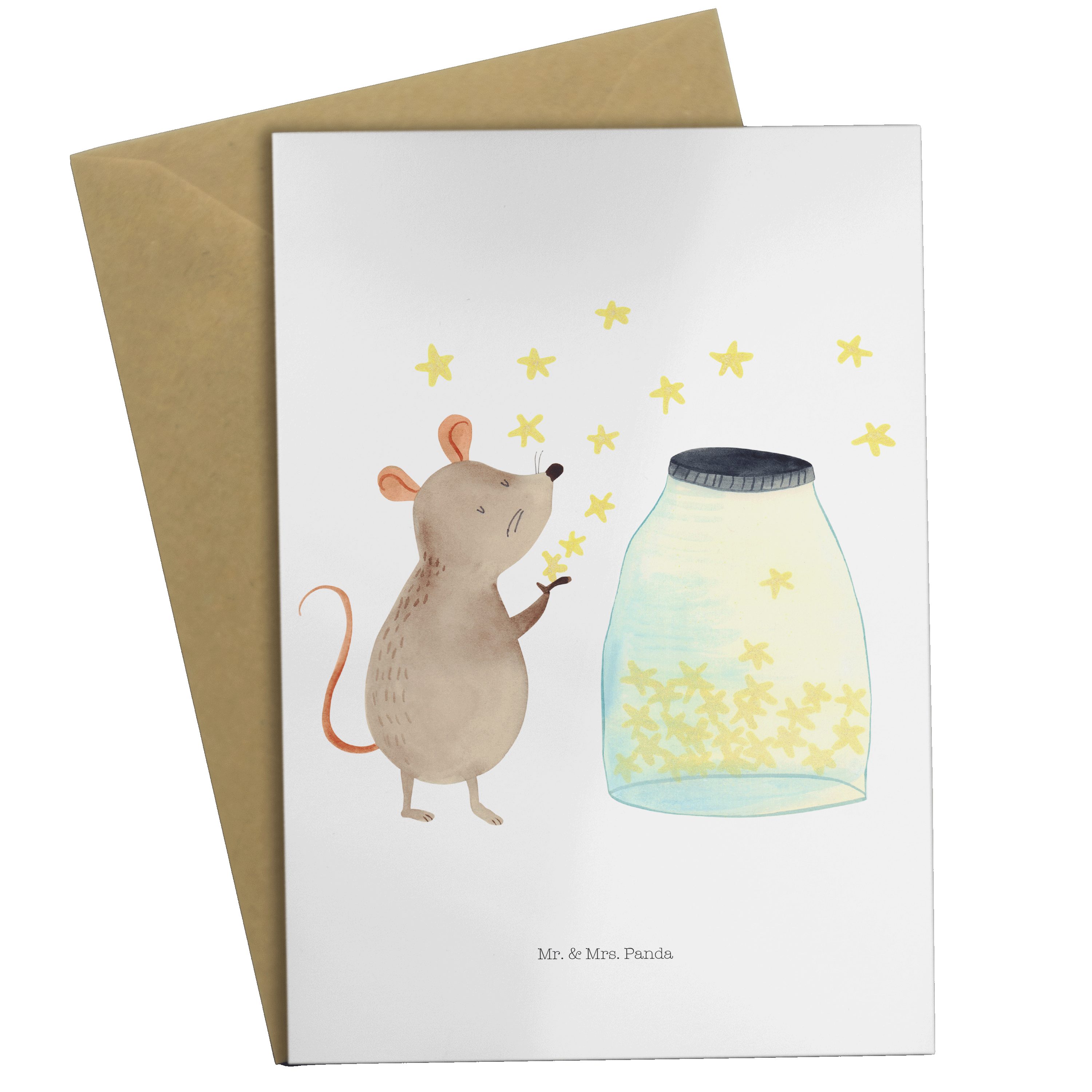 Mr. & Mrs. Panda Grußkarte Maus Sterne - Weiß - Geschenk, Geburtstagskarte, Tiermotive, Wunsch