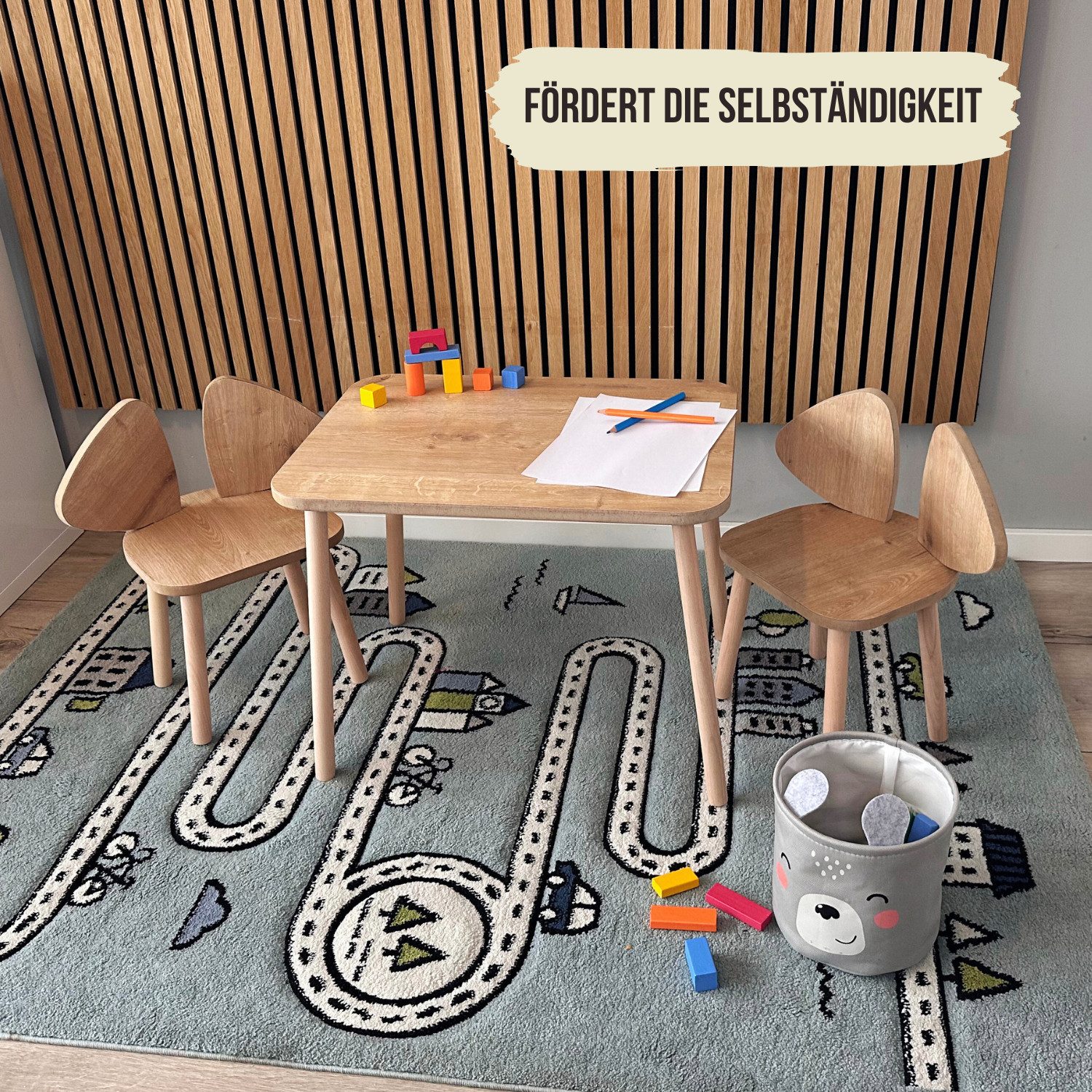 Malino Kindersitzgruppe Kindertisch mit 2 Stühlen, Sitzgruppe für Kinder ab 2 Jahre