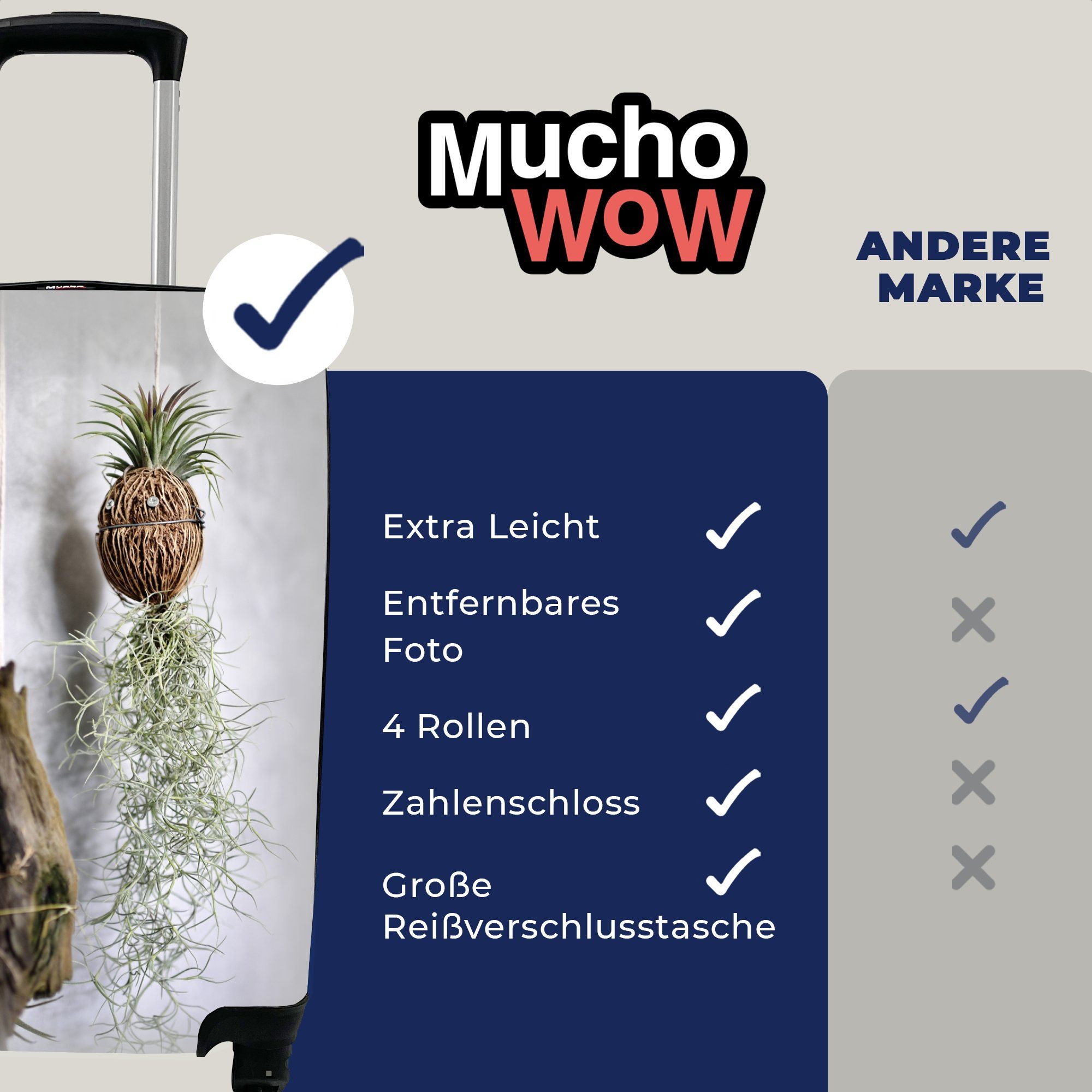 MuchoWow Handgepäckkoffer Hängepflanzen in Form Reisekoffer einer Trolley, 4 mit Handgepäck für Rollen, rollen, Reisetasche Ananas, Ferien