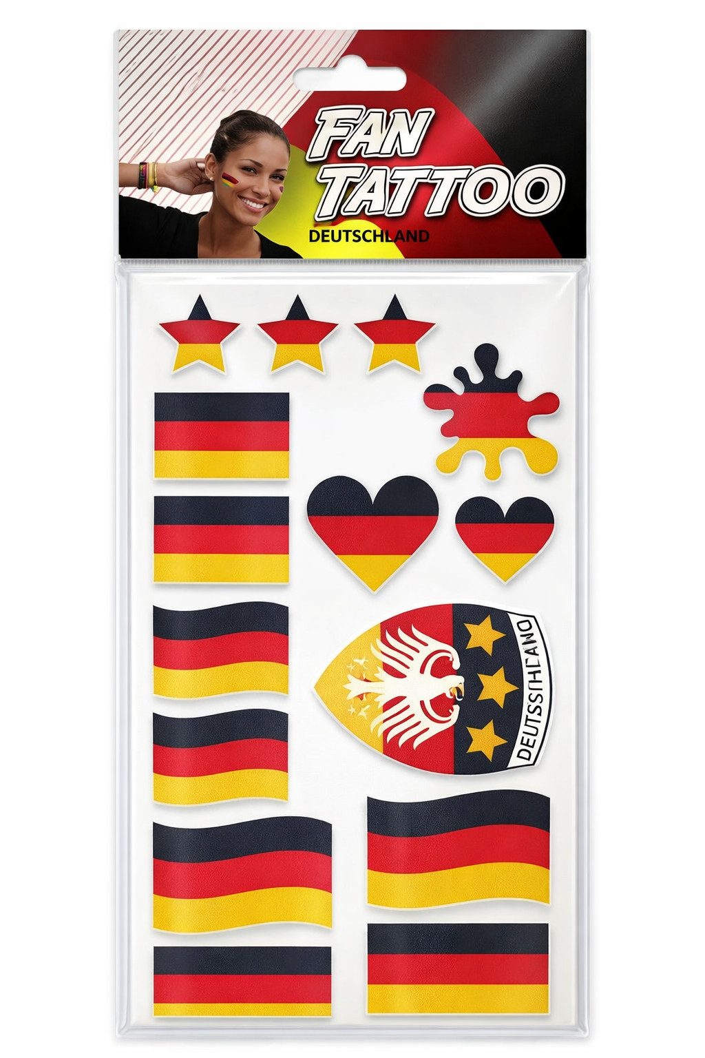 Kostüm Deutschland Tattoos temporär Schwarz Rot Gold