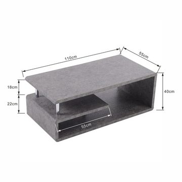 WISHDOR Couchtisch Sofatisch Teetisch Beistelltisch Moderner Wohnzimmertisch Kaffeetisch (Tisch Hochglanz Zementgraues Finish), LED-Beleuchtung für Wohnzimmer Büro 110 x 40 x 55 cm