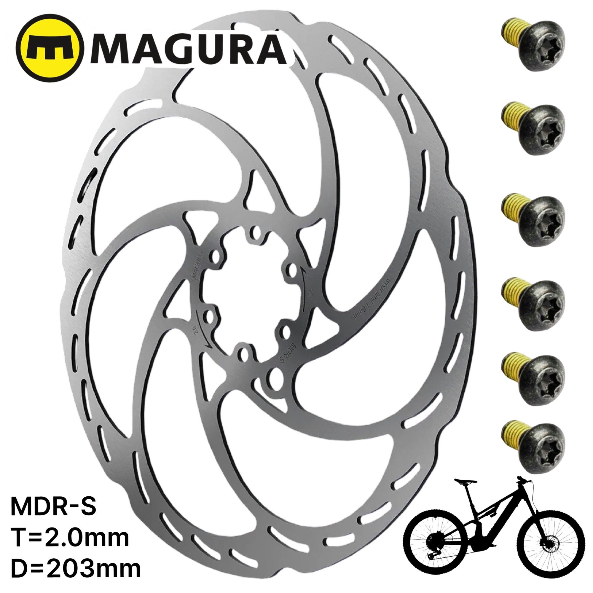 Magura Scheibenbremse Magura Fahrrad MTB E-Bike Bremsscheibe MDR-S 2.0 6-Loch 203mm
