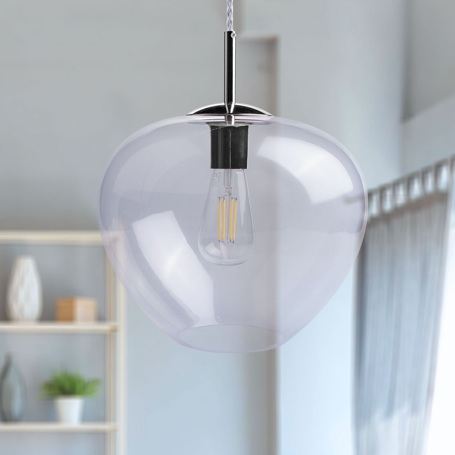 ohne Stela, Höhenverstellbar Pendelleuchte LED Home Glas Schlafzimmer Paco Deckenlampe E27 Leuchtmittel, Wohnzimmer